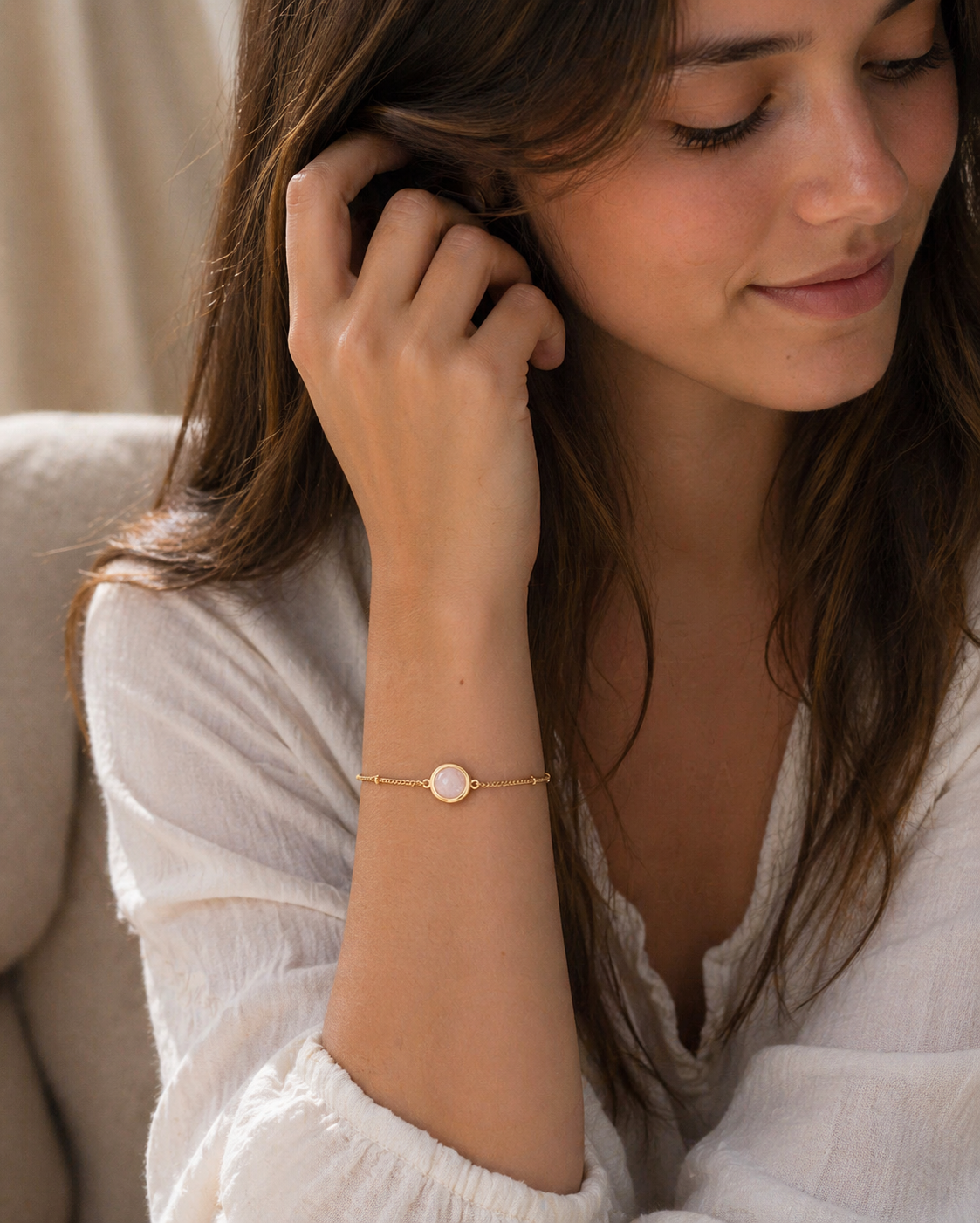 ROSE QUARTZ STONE CHAIN BRACELET