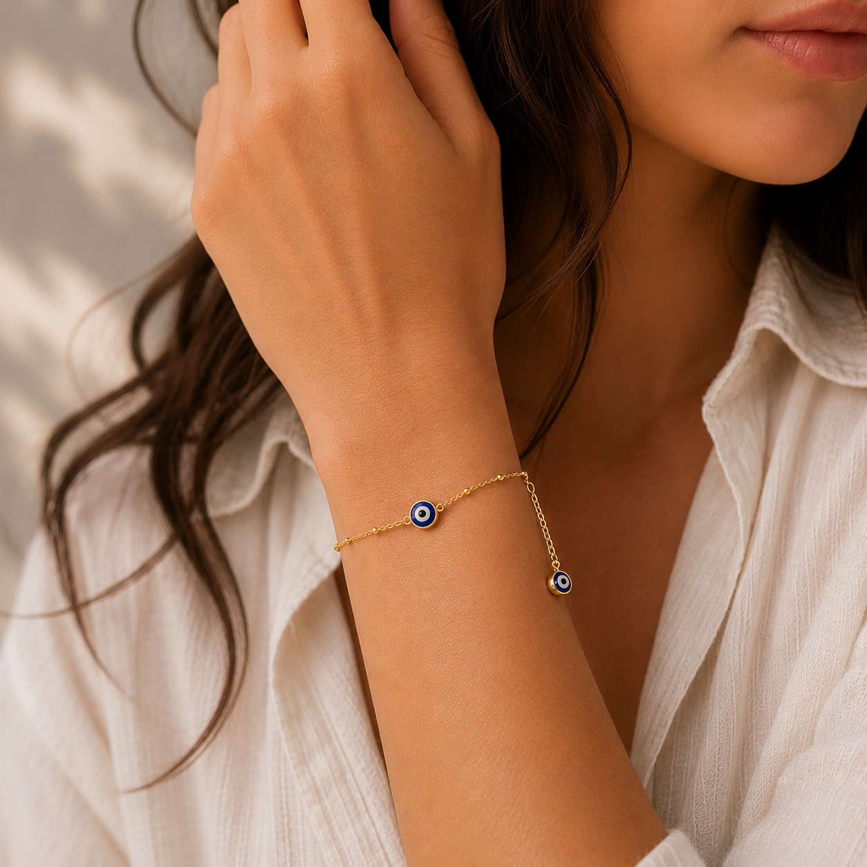 Evil eye ball chain bracelet 18k gold plated
