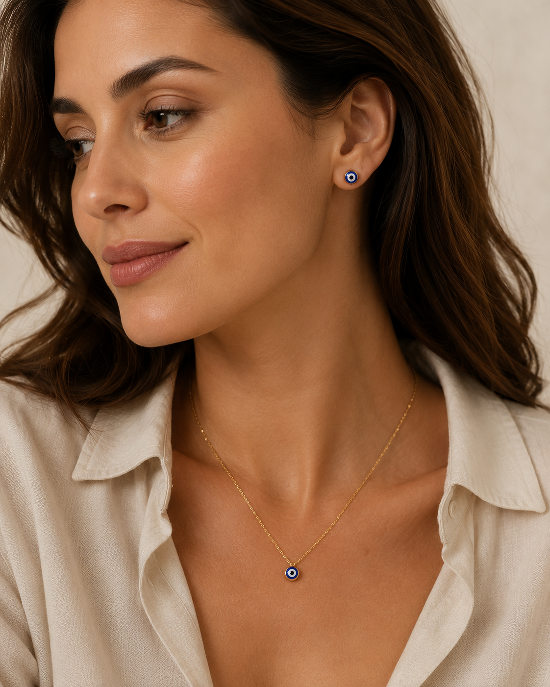 Evil Eye Necklace & Mini Protection Eye Studs Set