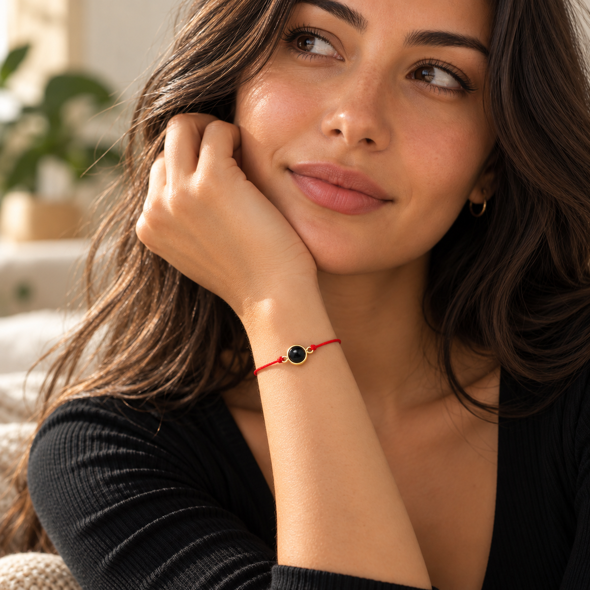NATURAL ONYX & RED STRING CORD BRACELET