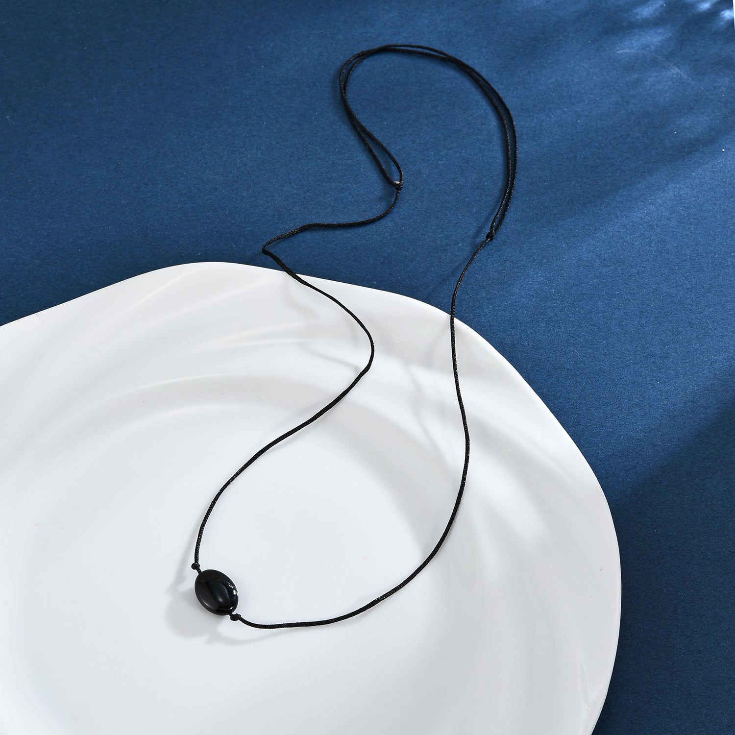 Black Agate cord necklace (oval stone)