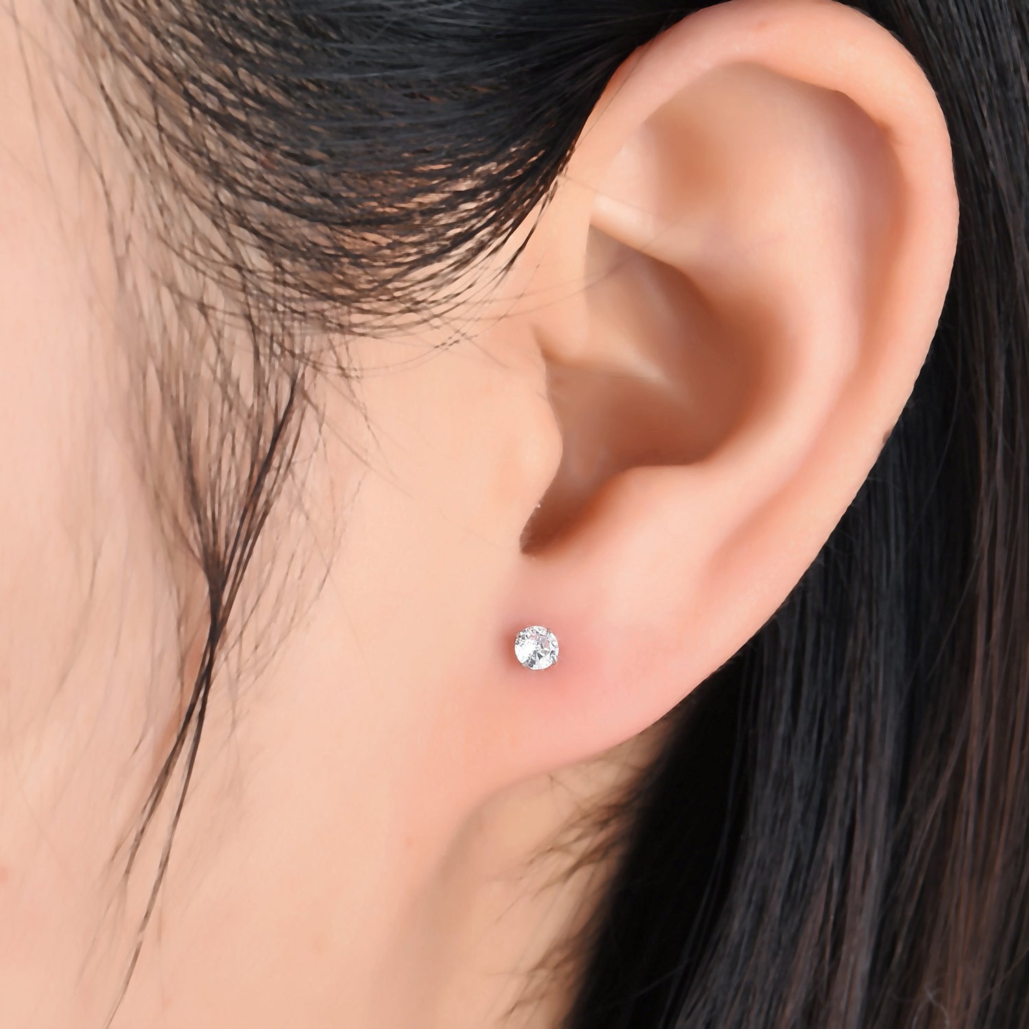 Round Cut Cubic Zirconia Set of 3 Pairs Sterling Silver Studs