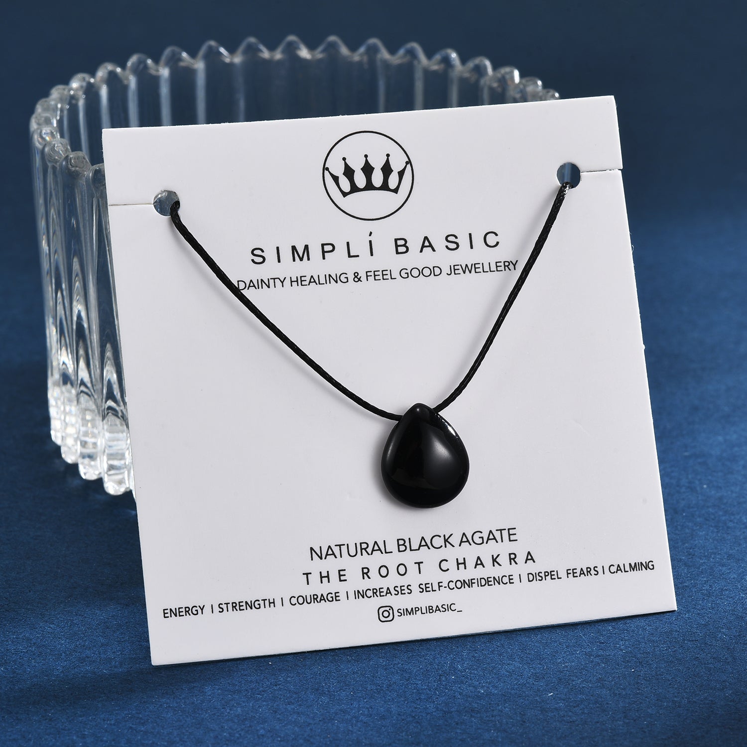 Black Agate cord Necklace (pear drop stone)