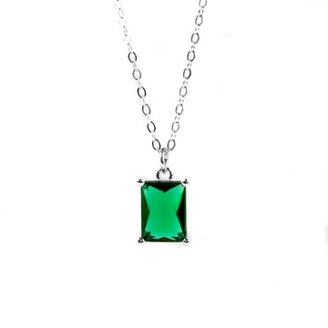 Green Emerald Cut Necklace Silver