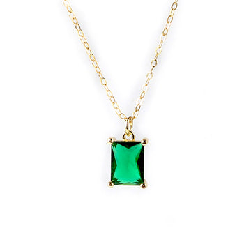 Green Emerald Cut Necklace 14k Gold plated