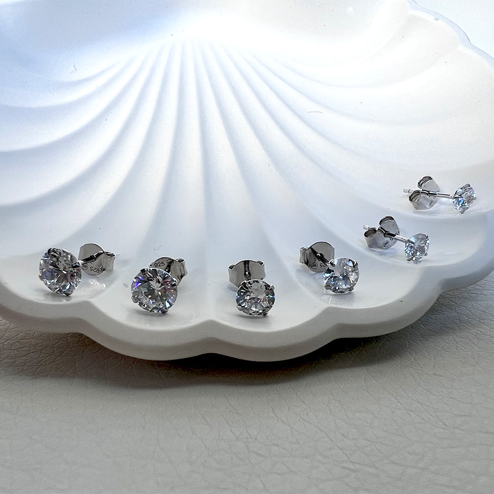 Round Cut Cubic Zirconia Set of 3 Pairs Sterling Silver Studs