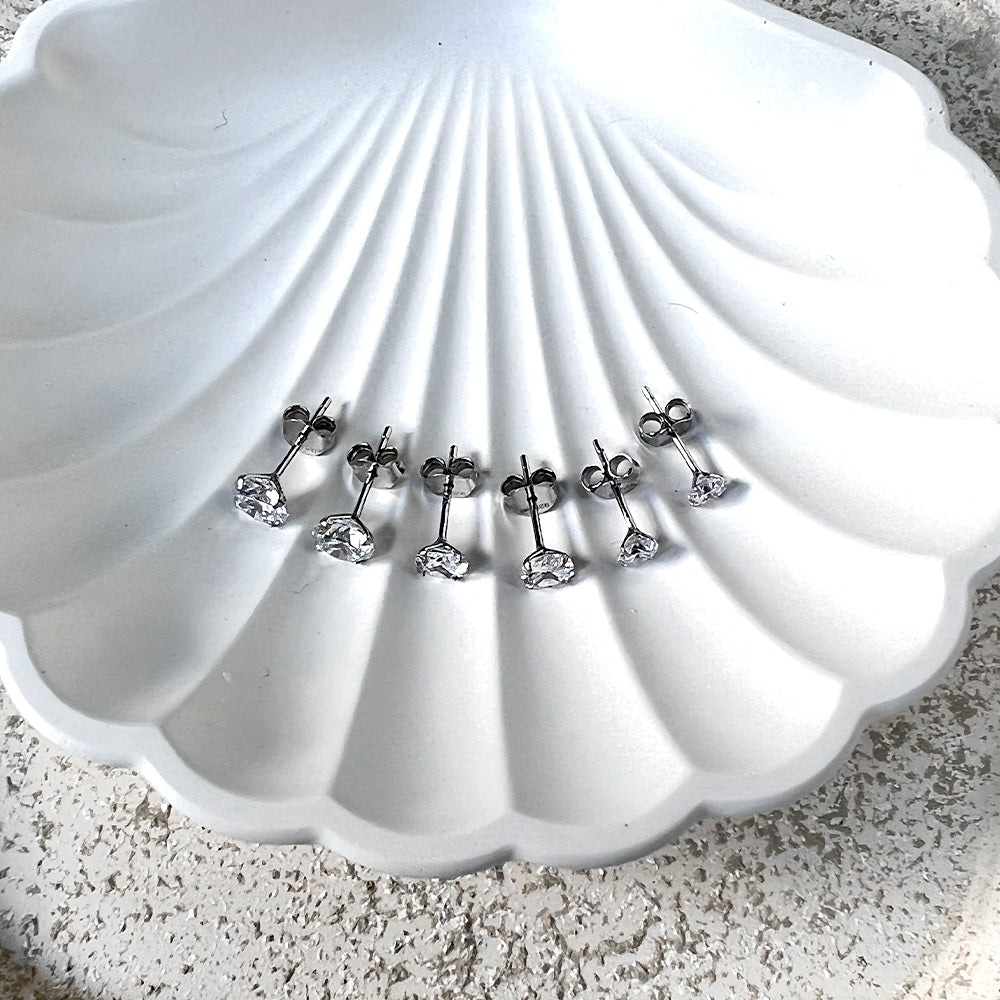 Round Cut Cubic Zirconia Set of 3 Pairs Sterling Silver Studs