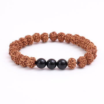 Healing Rudraksha Seed Bead & 3 Black Agate bead bracelet 8mm