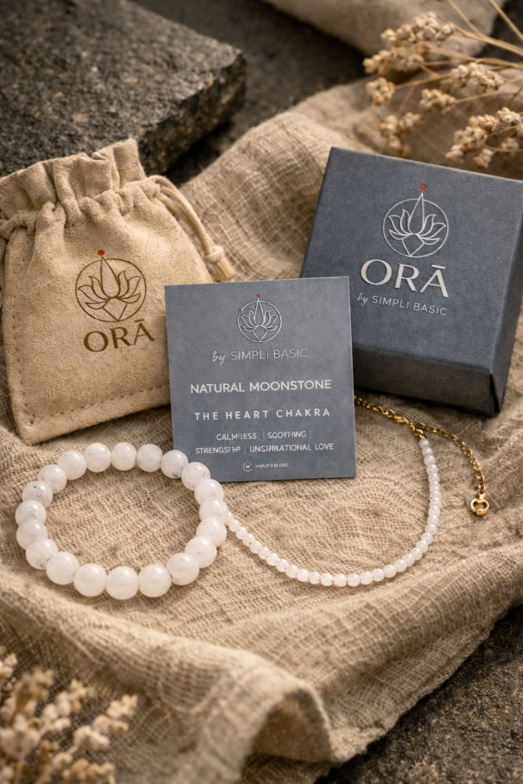 Healing Moonstone Bead Bracelet & Necklace Set