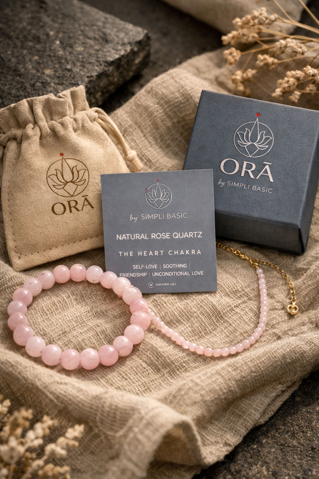 Healing Rose Quartz Bead Bracelet & Necklace Set