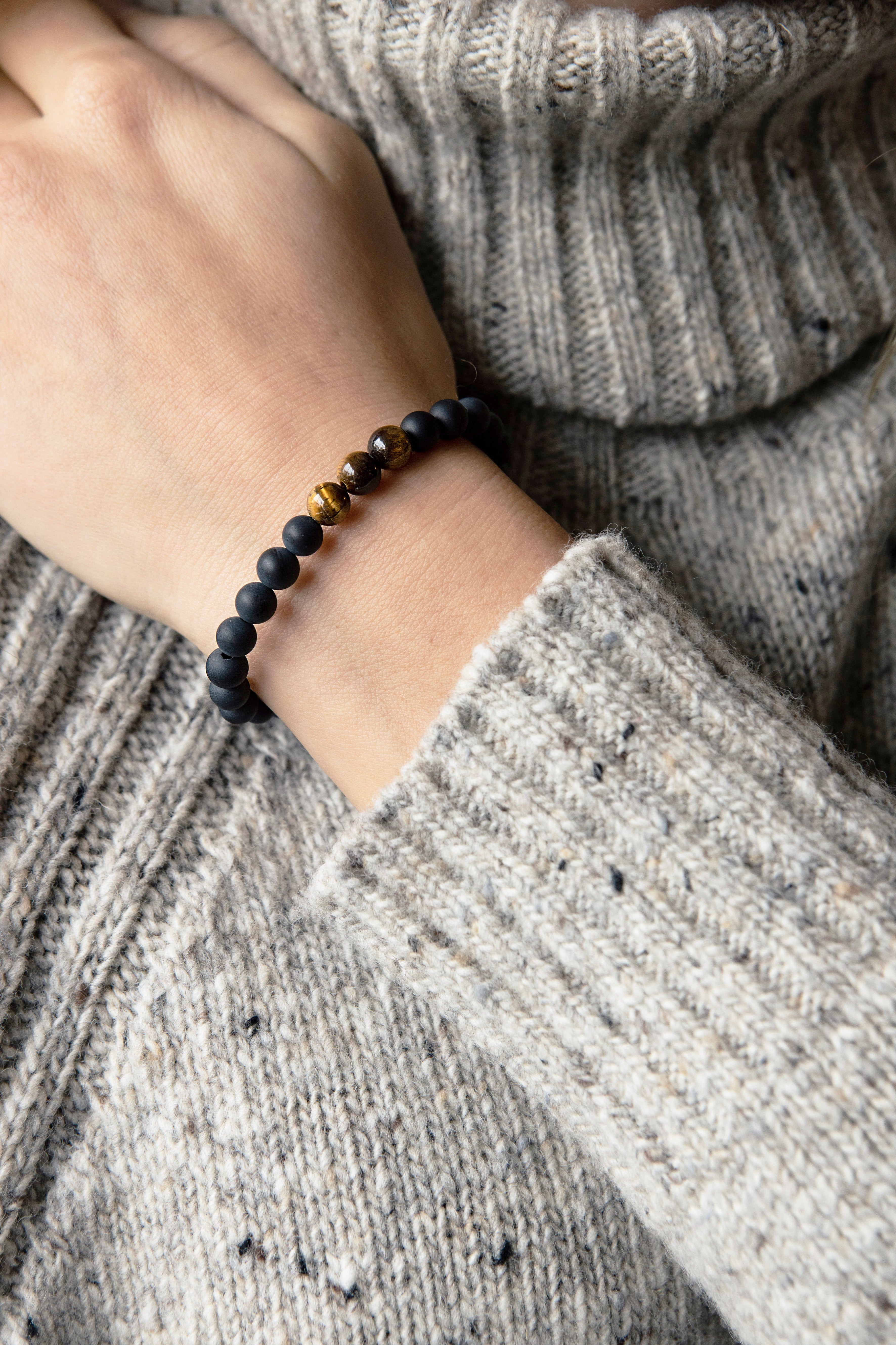 Healing Matte Onyx & 3 Tiger Eye bead bracelet 6mm