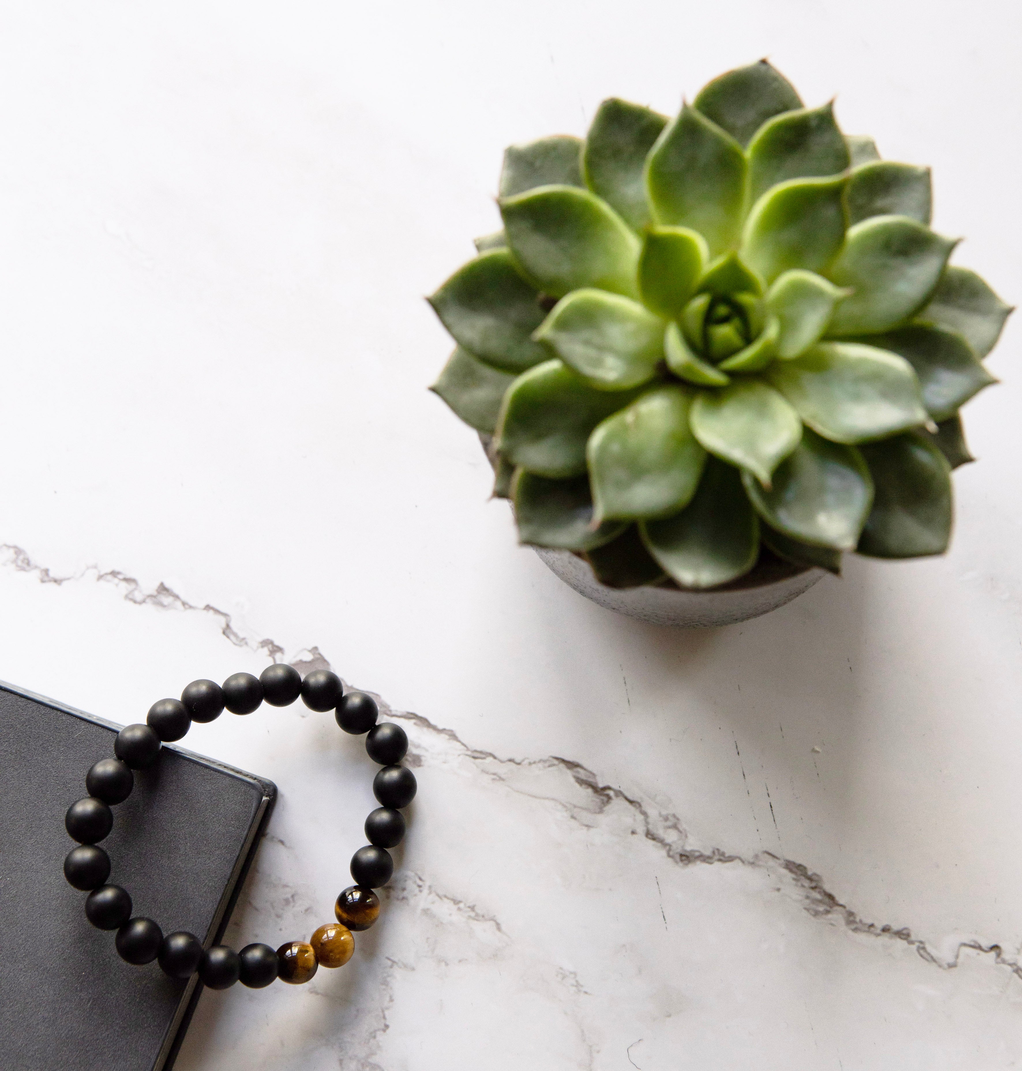 Healing Matte Onyx & 3 Tiger Eye bead bracelet 8mm