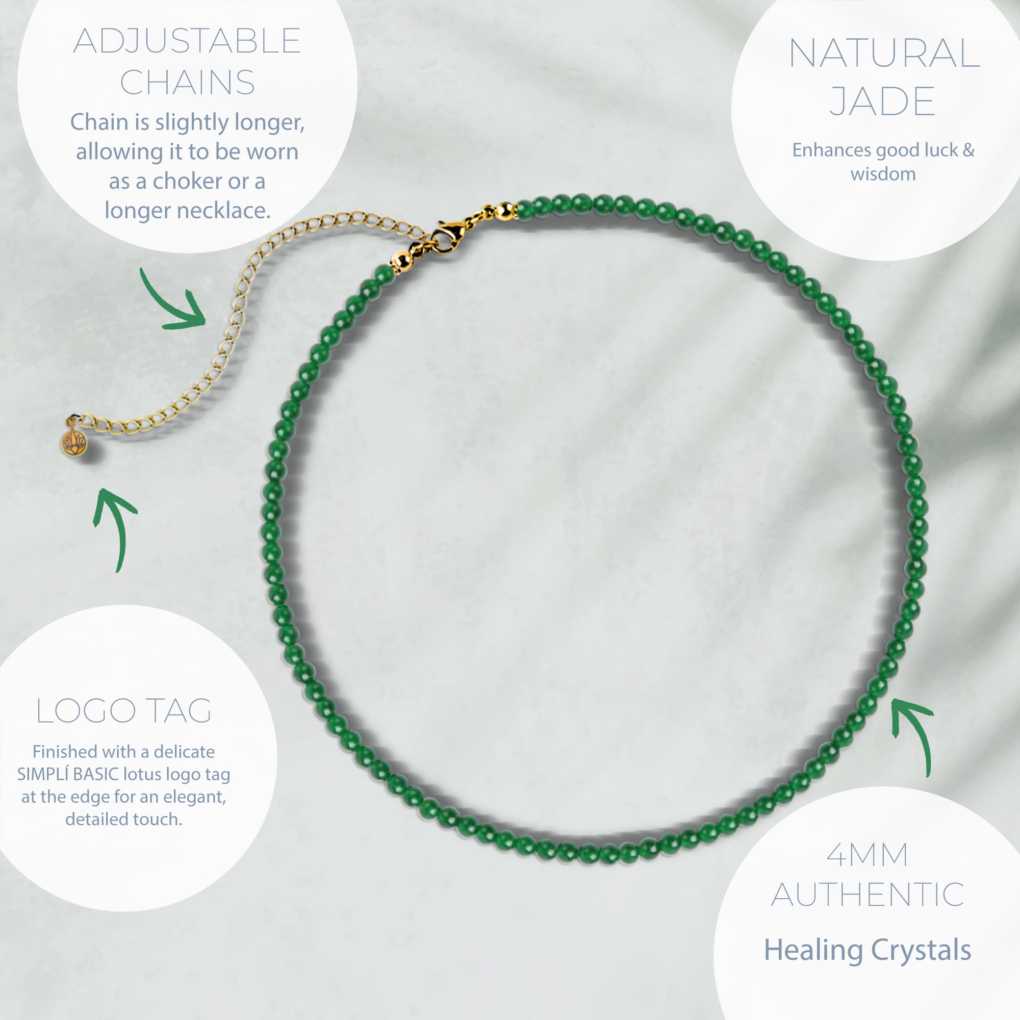 NATURAL JADE HEALING GEMSTONE BEADS NECKLACE