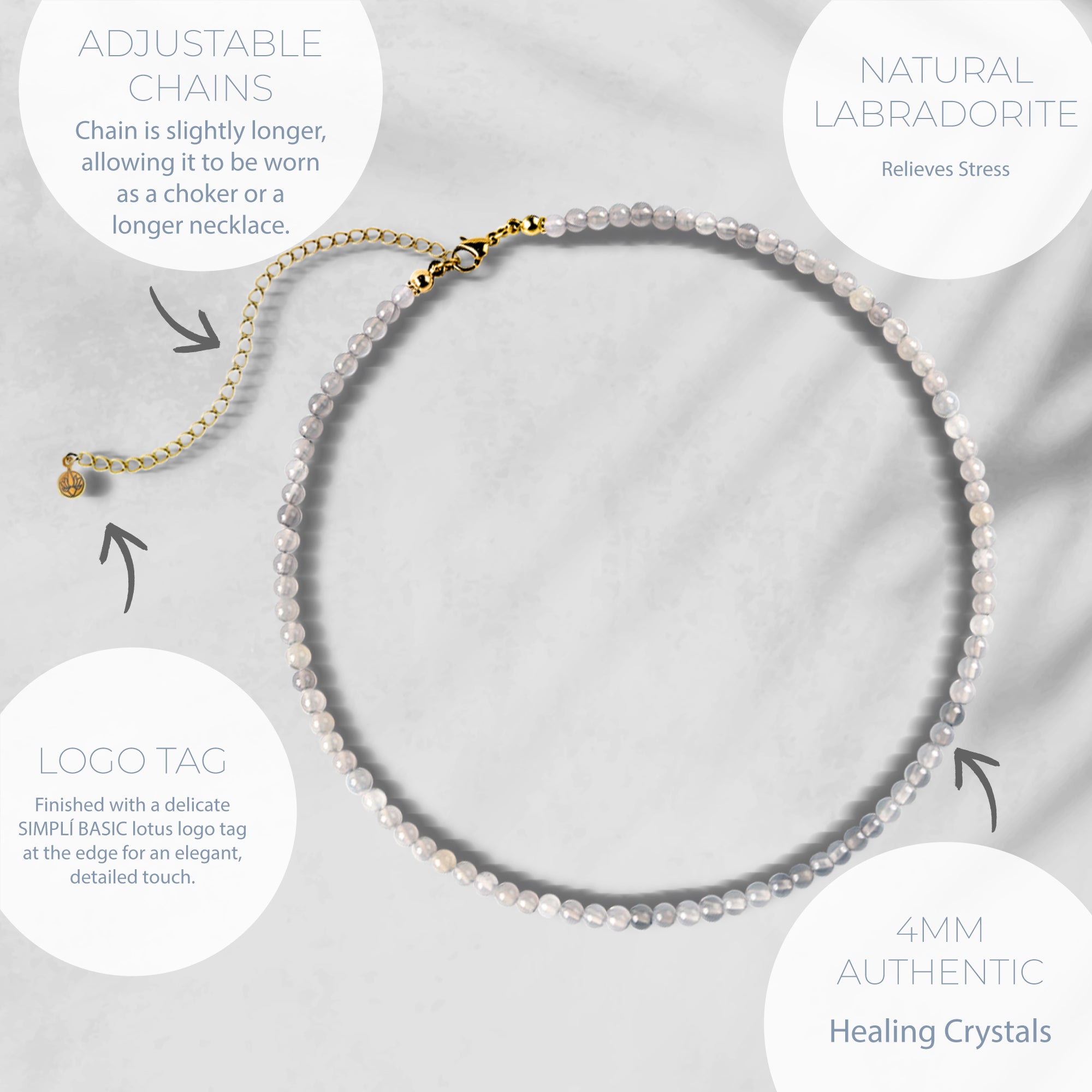 NATURAL LABRADORITE HEALING GEMSTONE BEADS NECKLACE