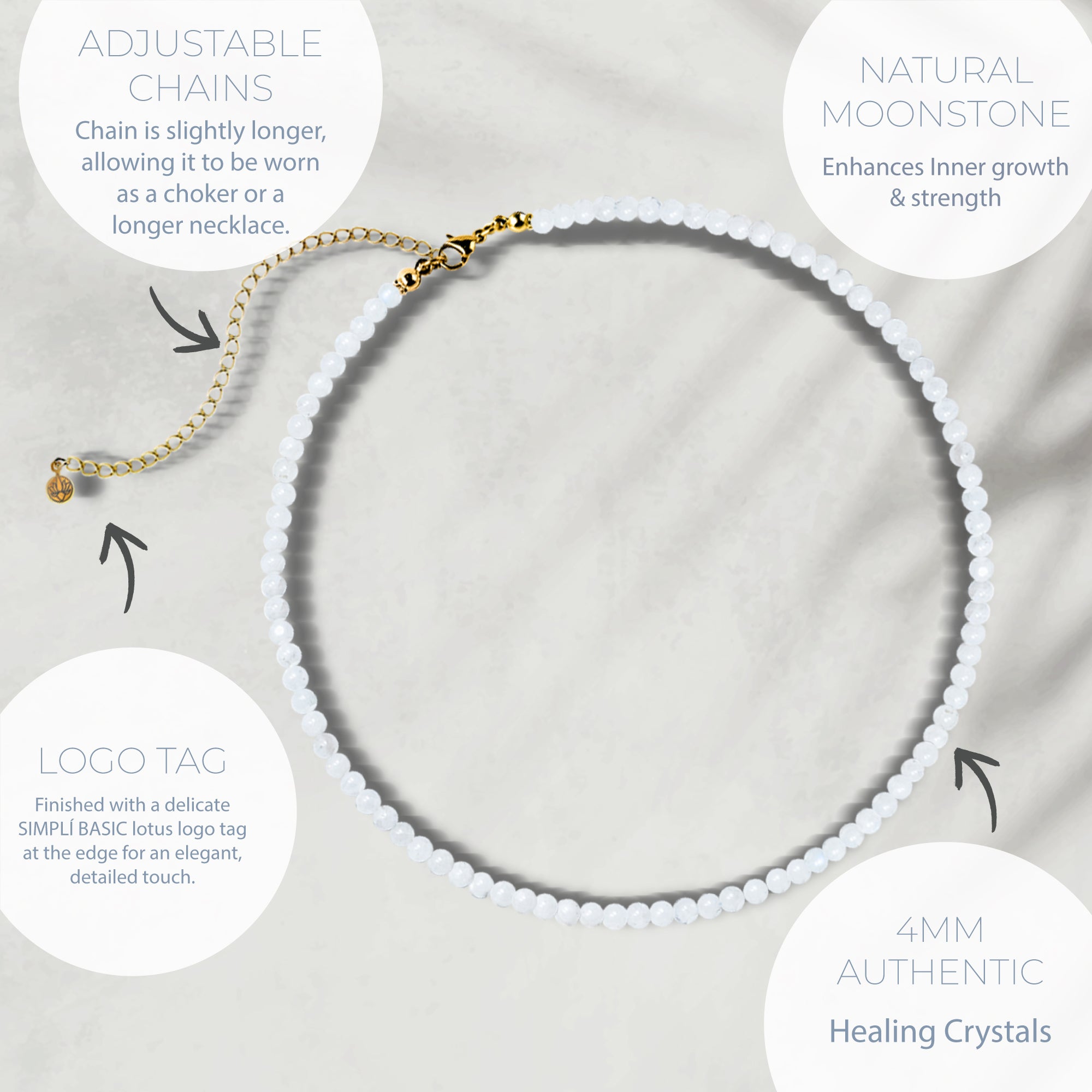 NATURAL MOONSTONE HEALING GEMSTONE BEADS NECKLACE