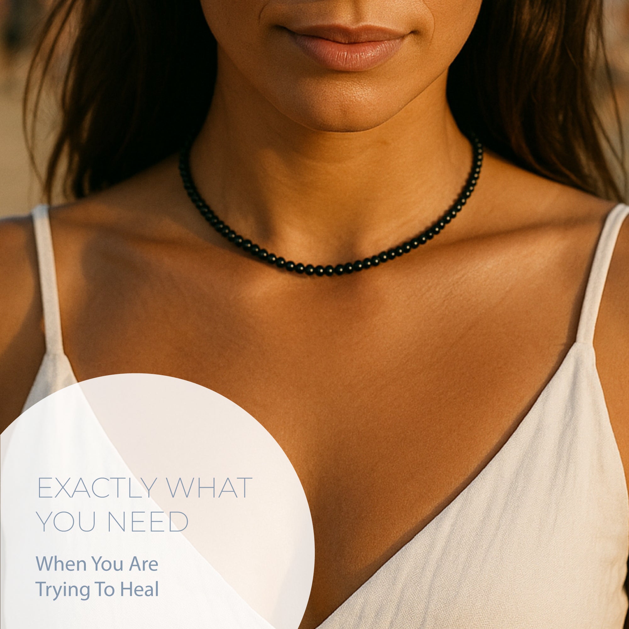 NATURAL BLACK ONYX HEALING GEMSTONE BEADS NECKLACE