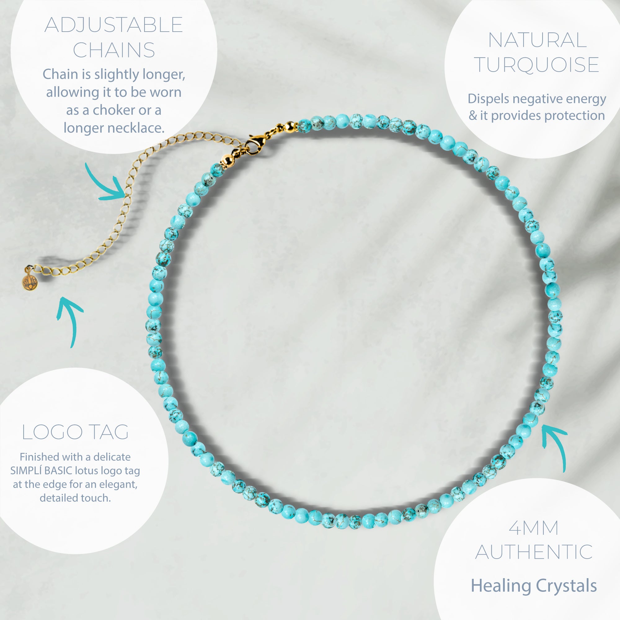 NATURAL TURQUOISE HEALING GEMSTONE BEADS NECKLACE