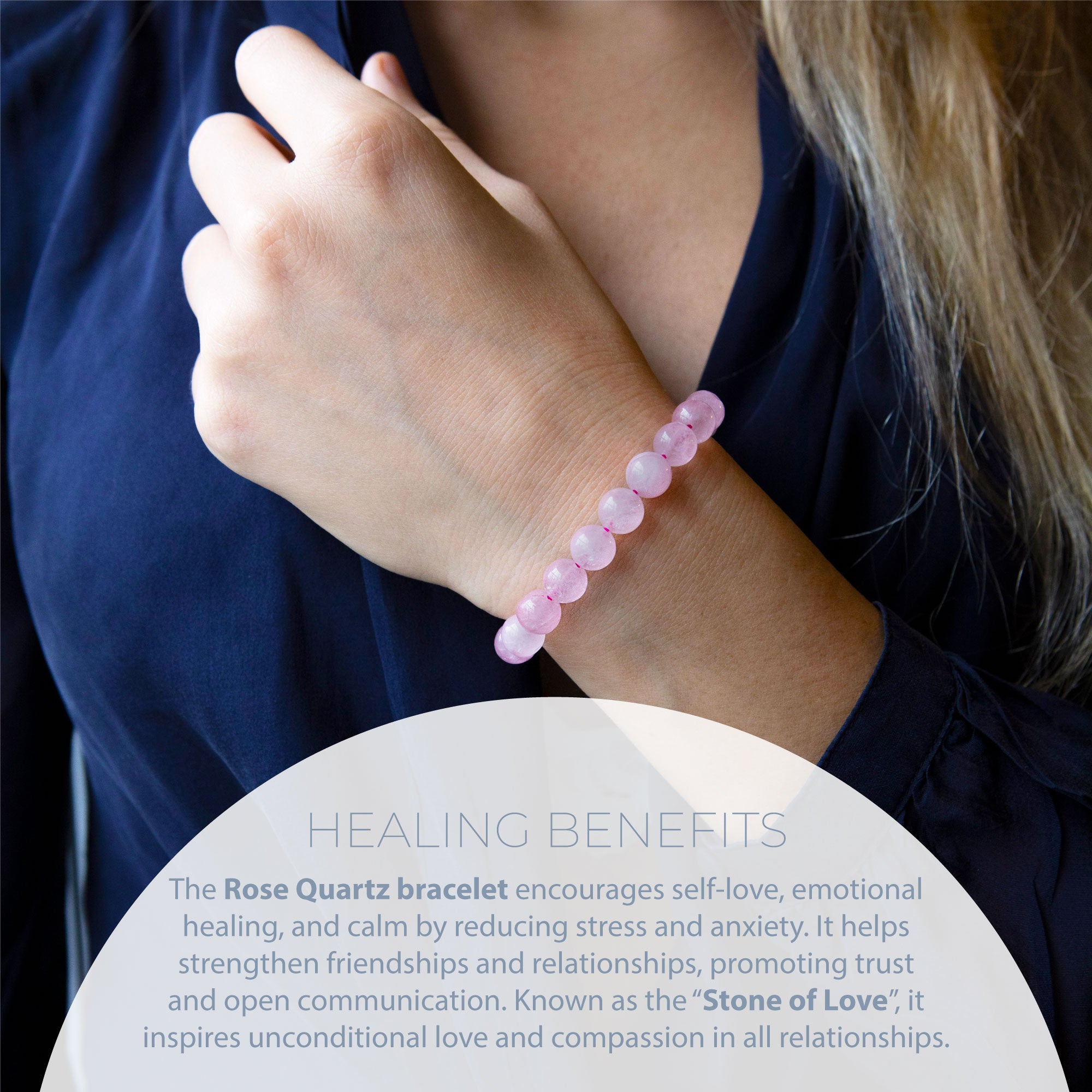 HEALING ROSE QUARTZ BEAD BRACELET 8MM