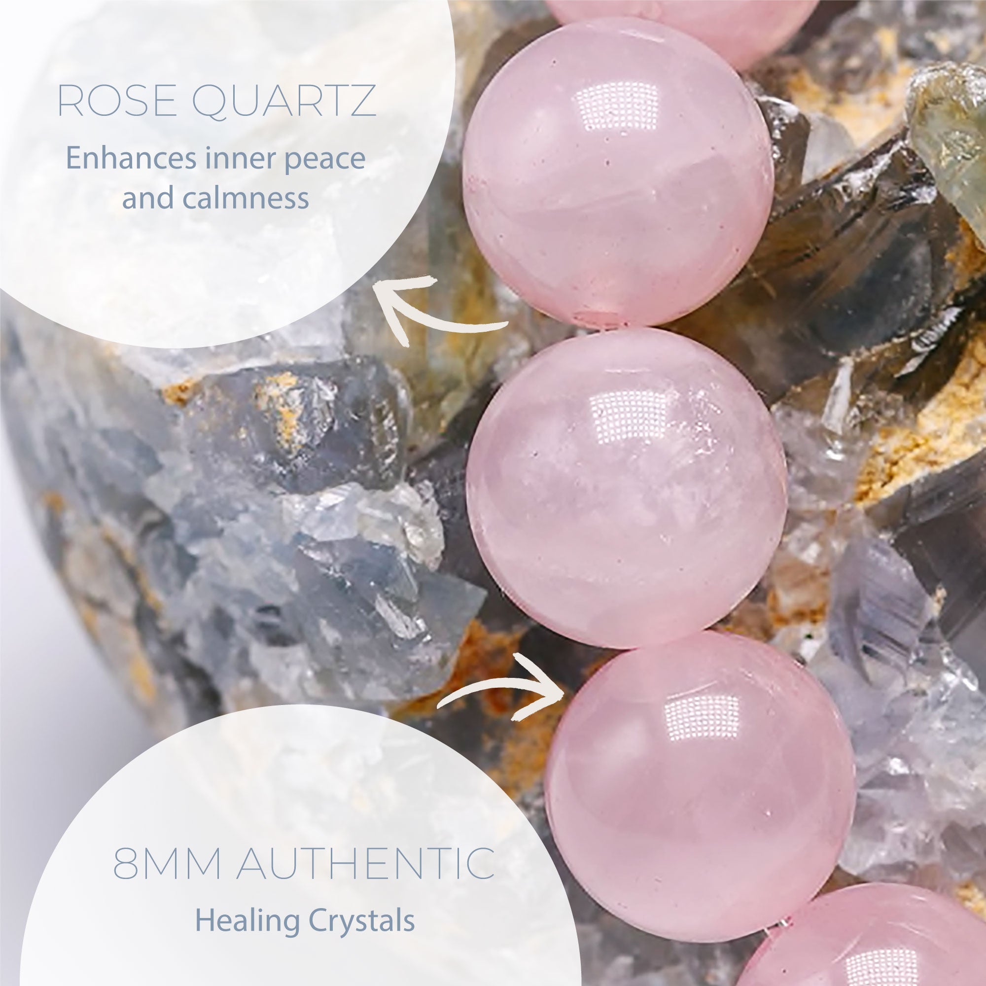 HEALING ROSE QUARTZ BEAD BRACELET 8MM