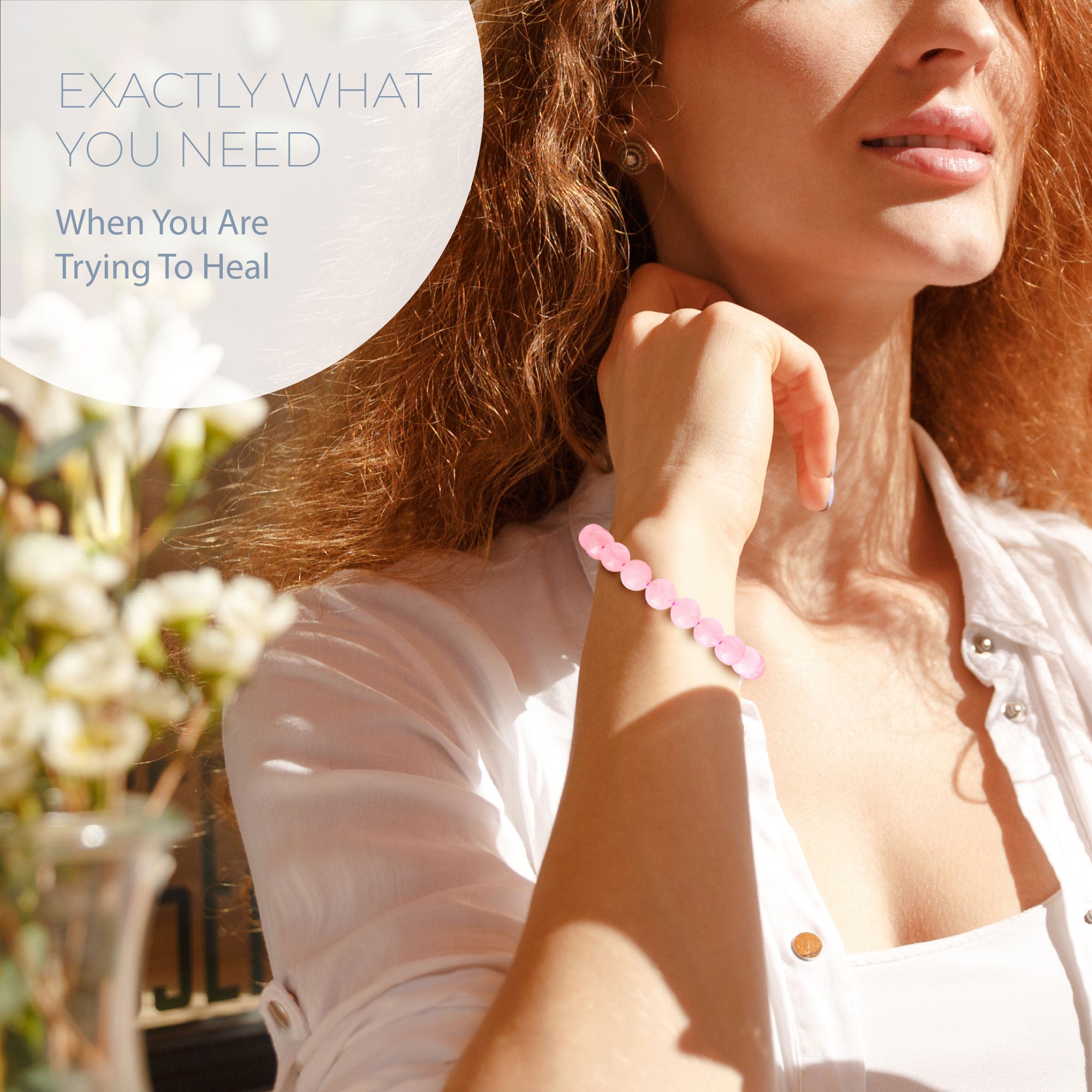 HEALING ROSE QUARTZ BEAD BRACELET 8MM