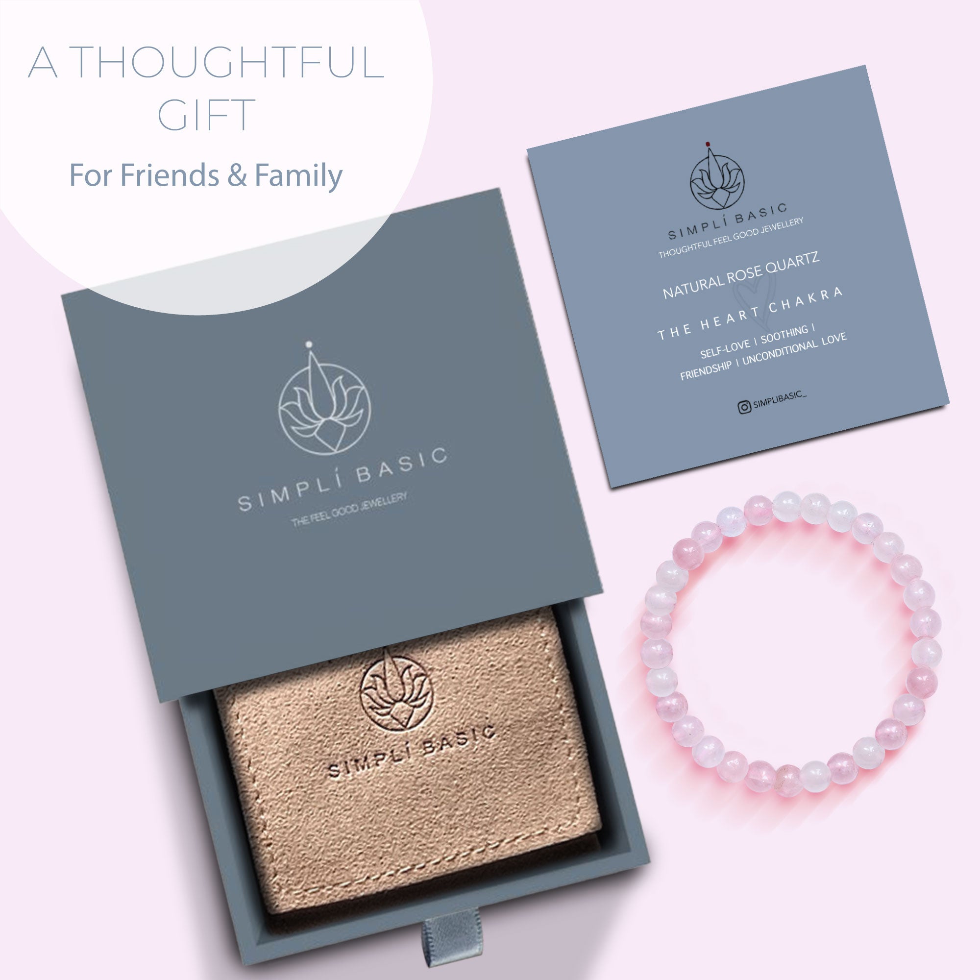 HEALING ROSE QUARTZ BEAD BRACELET 6MM