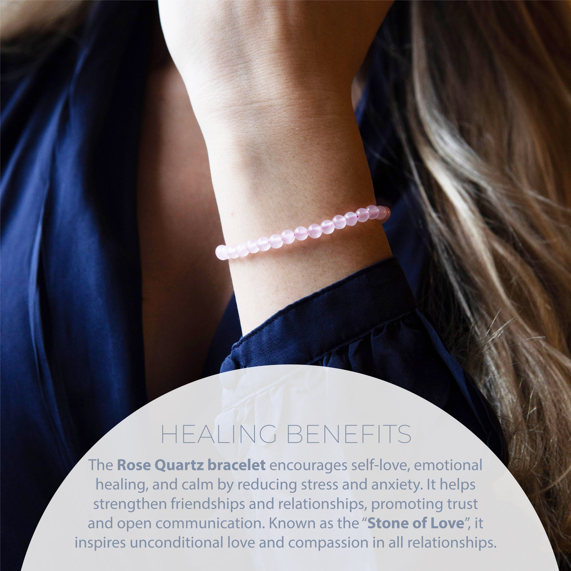 HEALING ROSE QUARTZ BEAD BRACELET 4MM