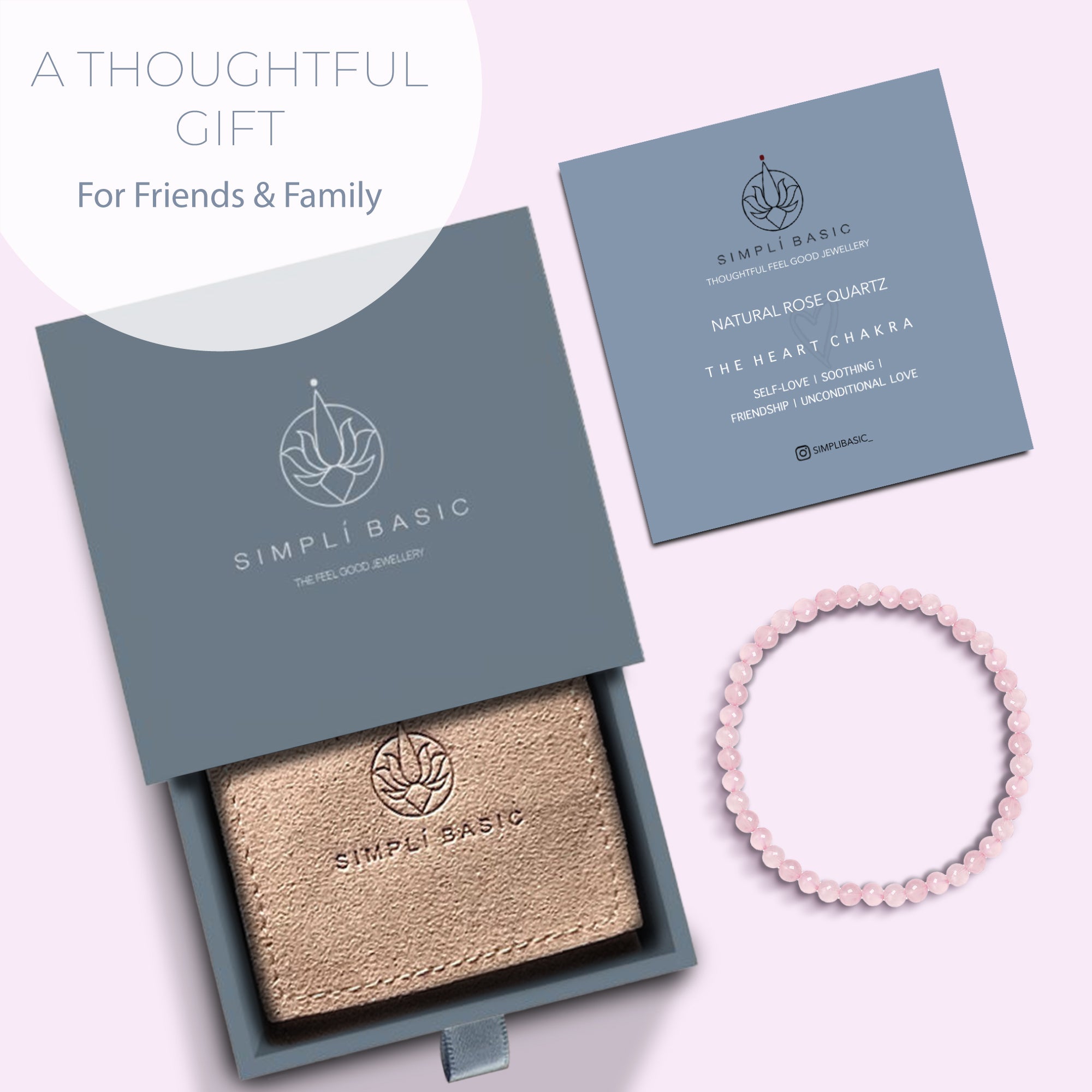 HEALING ROSE QUARTZ BEAD BRACELET 4MM