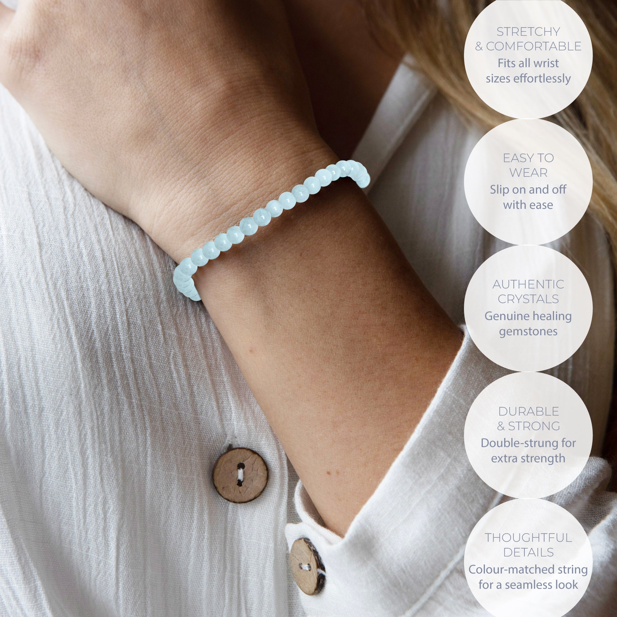 HEALING AQUAMARINE BEAD BRACELET 4MM