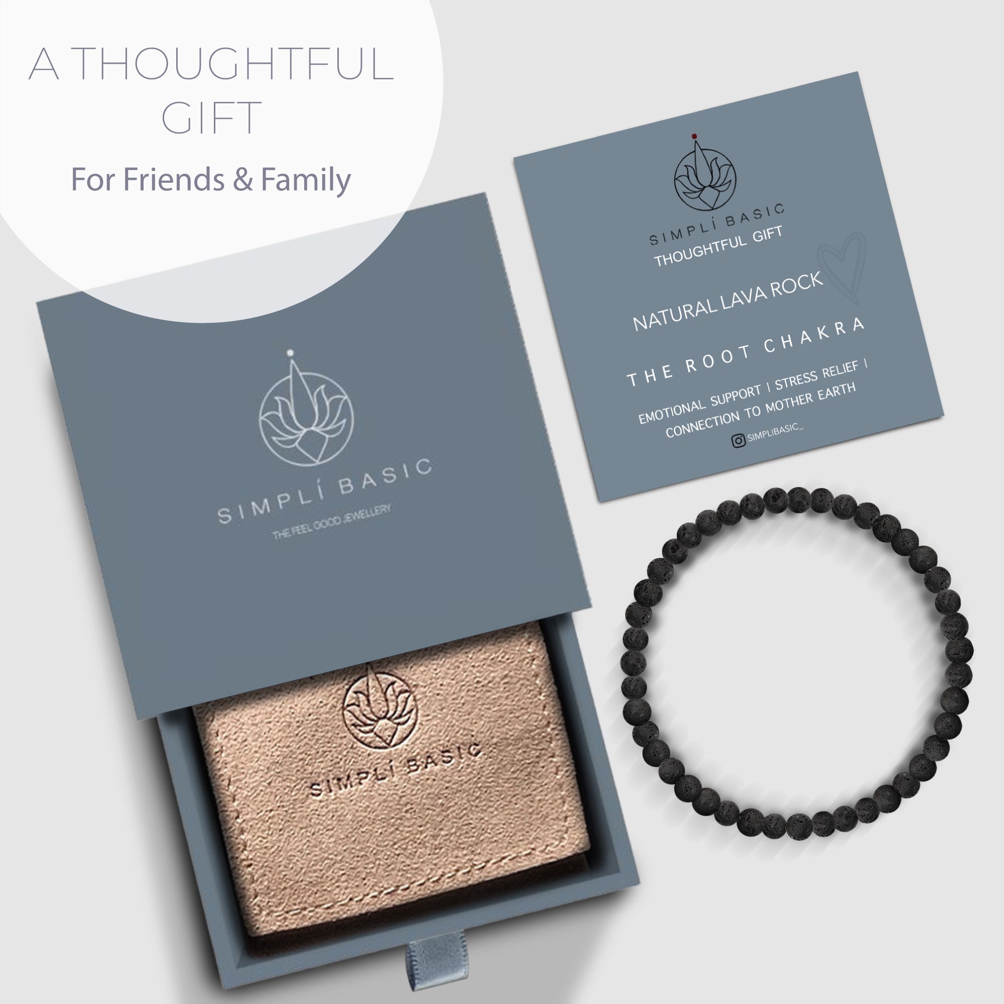 Healing black Lava Rock bead bracelet 4mm