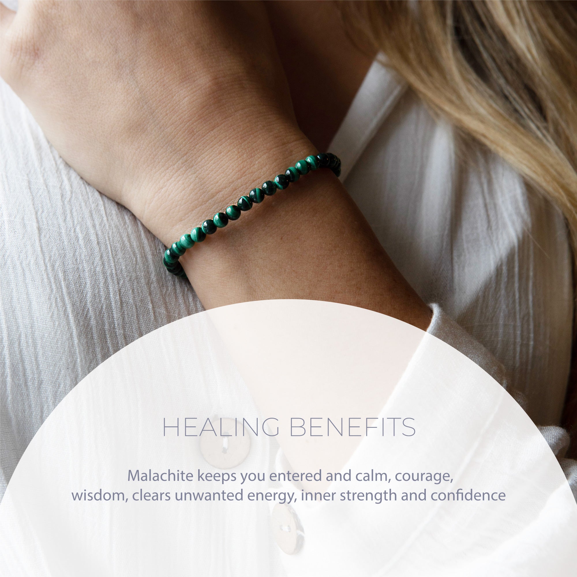 Healing Malachite bead bracelet 4mm