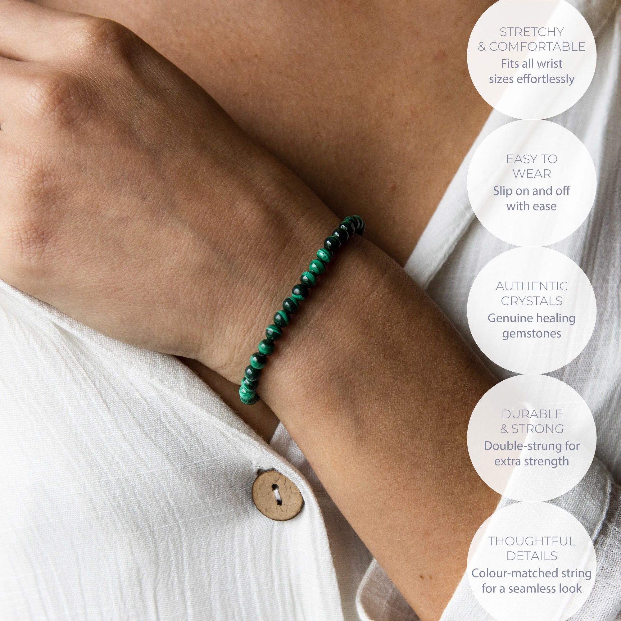 Healing Malachite bead bracelet 4mm