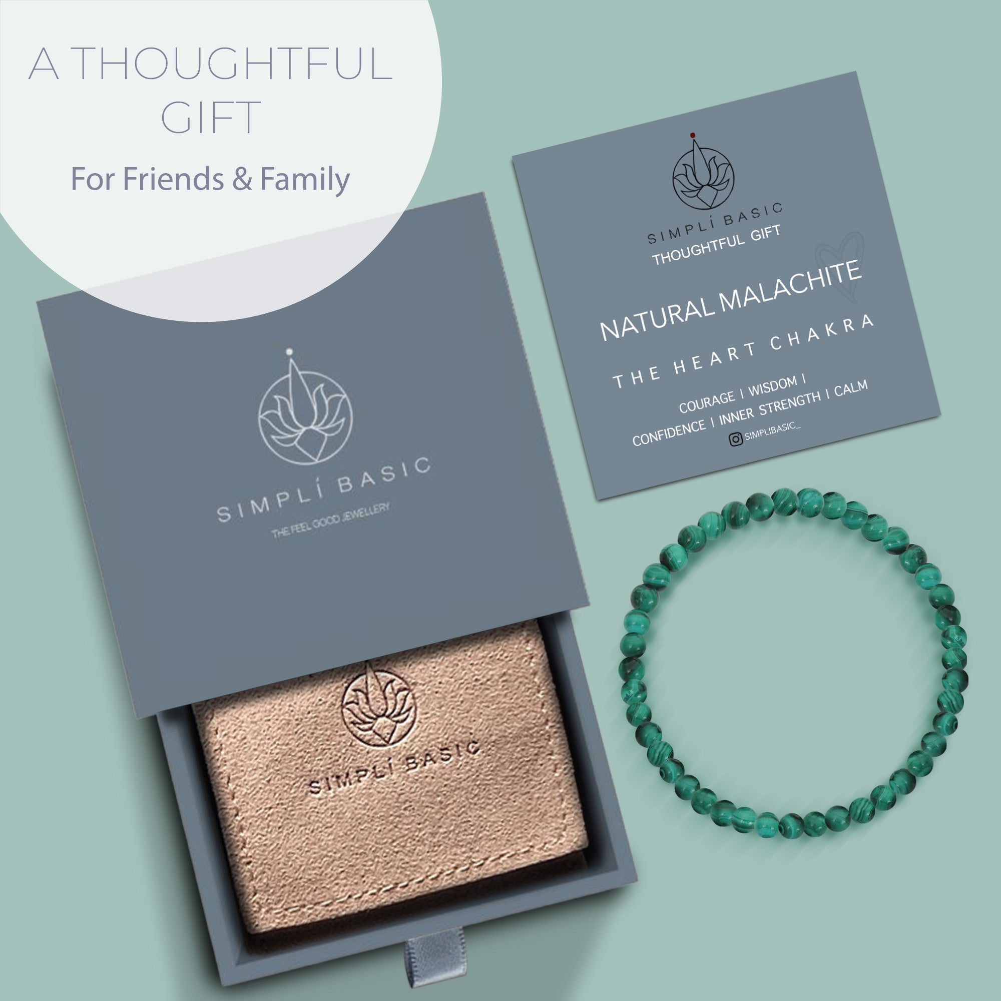 Healing Malachite bead bracelet 4mm