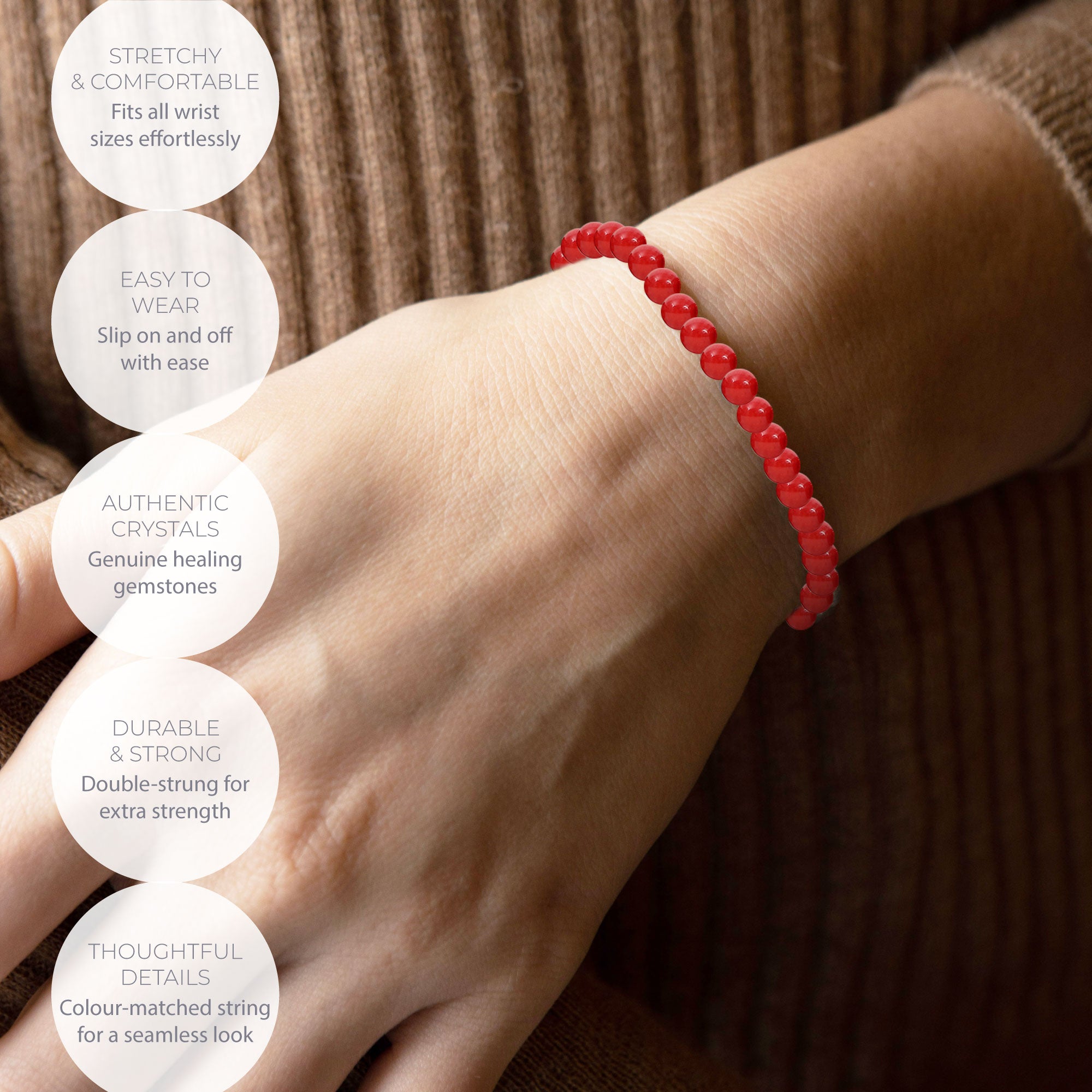 Healing Red coral bead bracelet 4mm