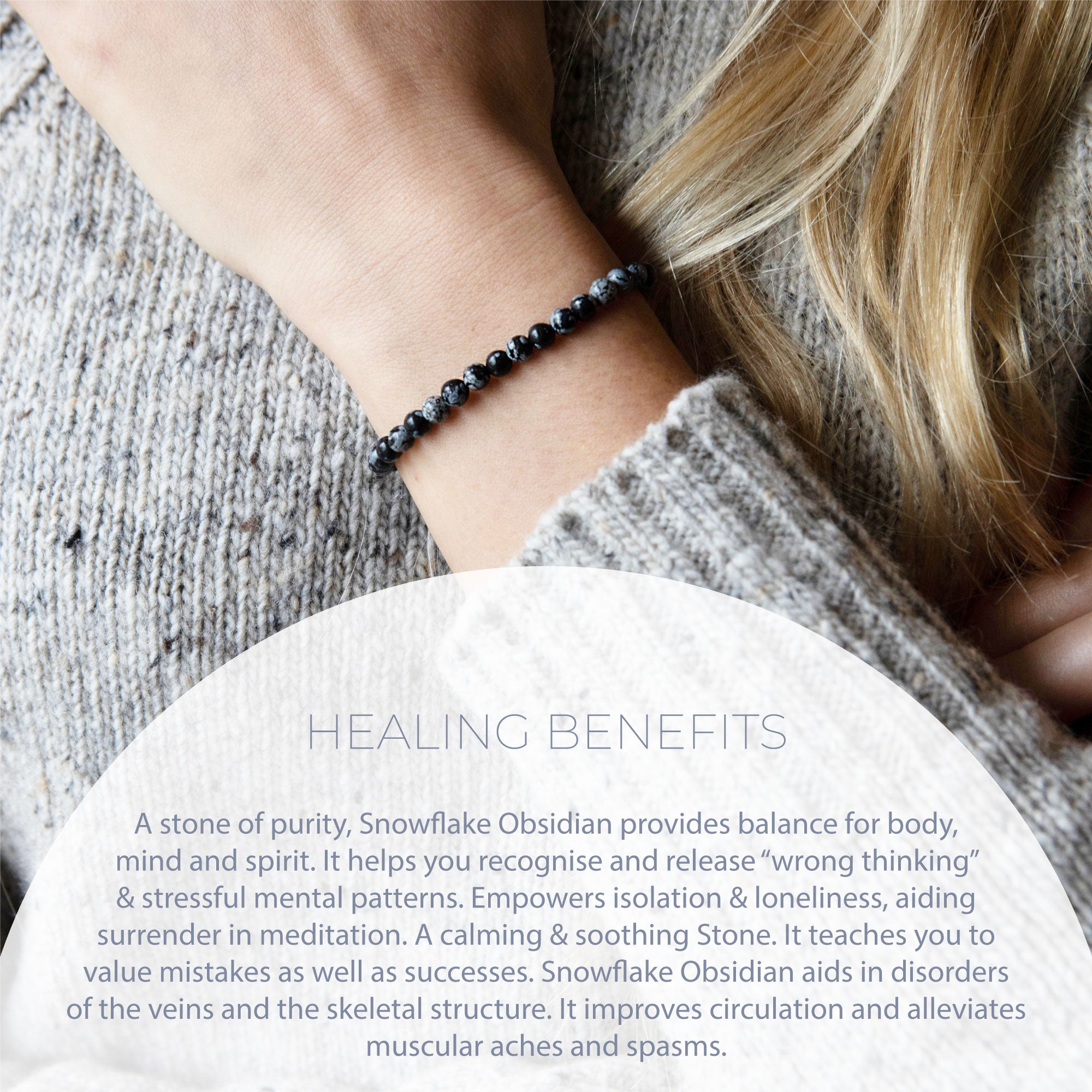 HEALING SNOWFLAKE OBSIDIAN BEAD BRACELET 4MM