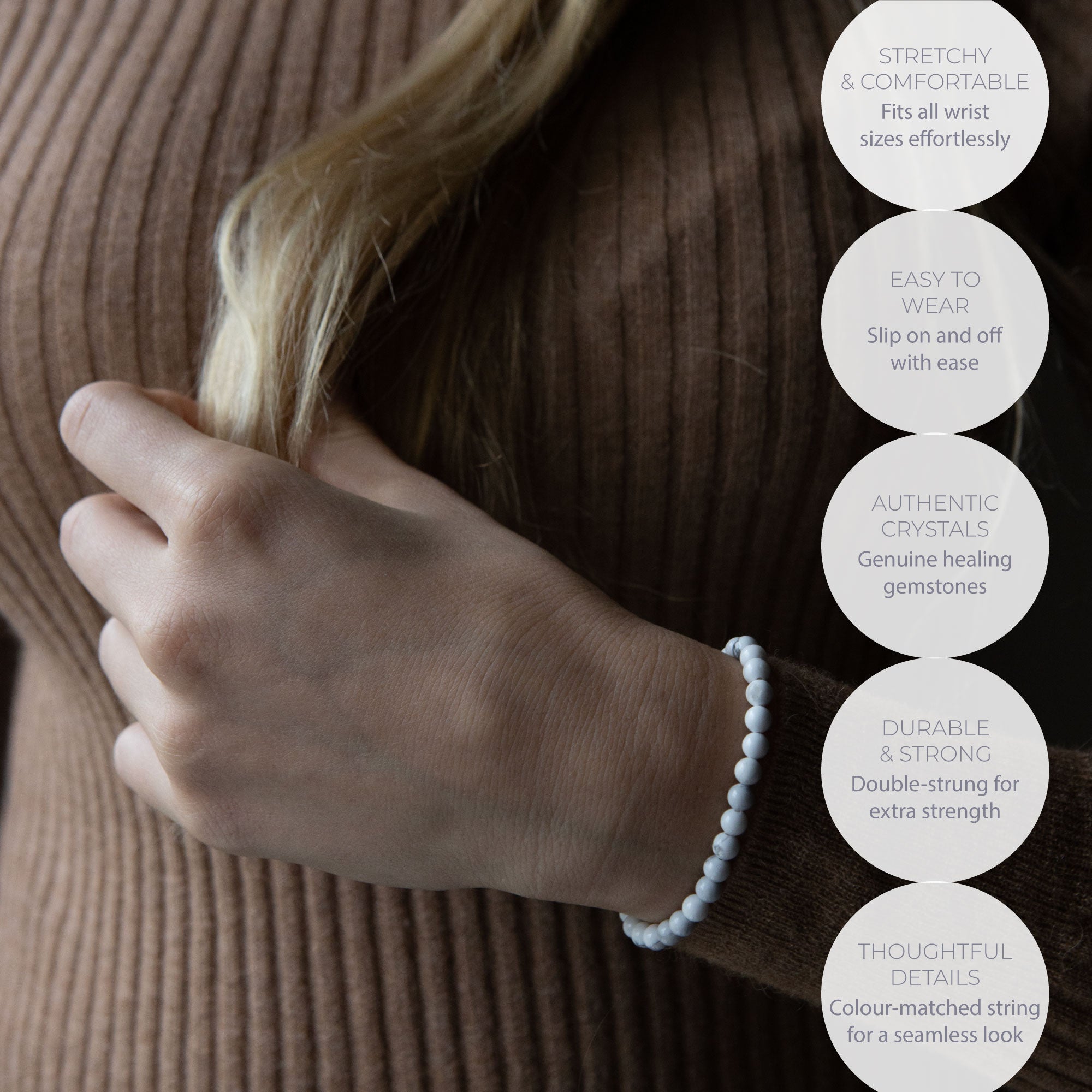 HEALING WHITE HOWLITE BEAD BRACELET 4MM