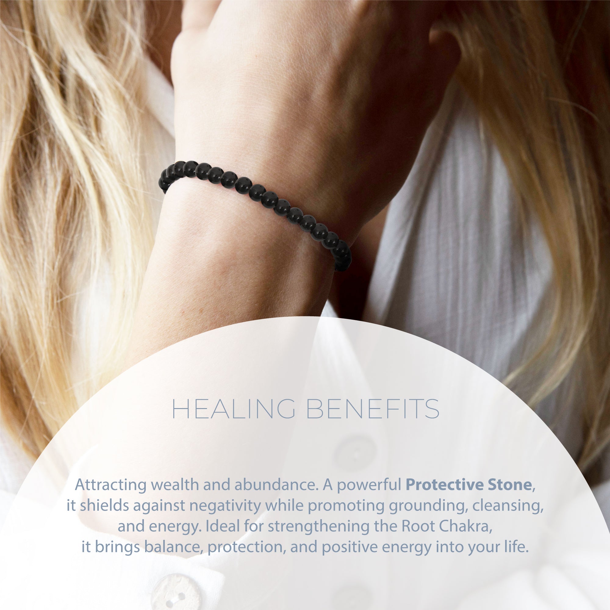 HEALING BLACK OBSIDIAN BEAD BRACELET 4MM