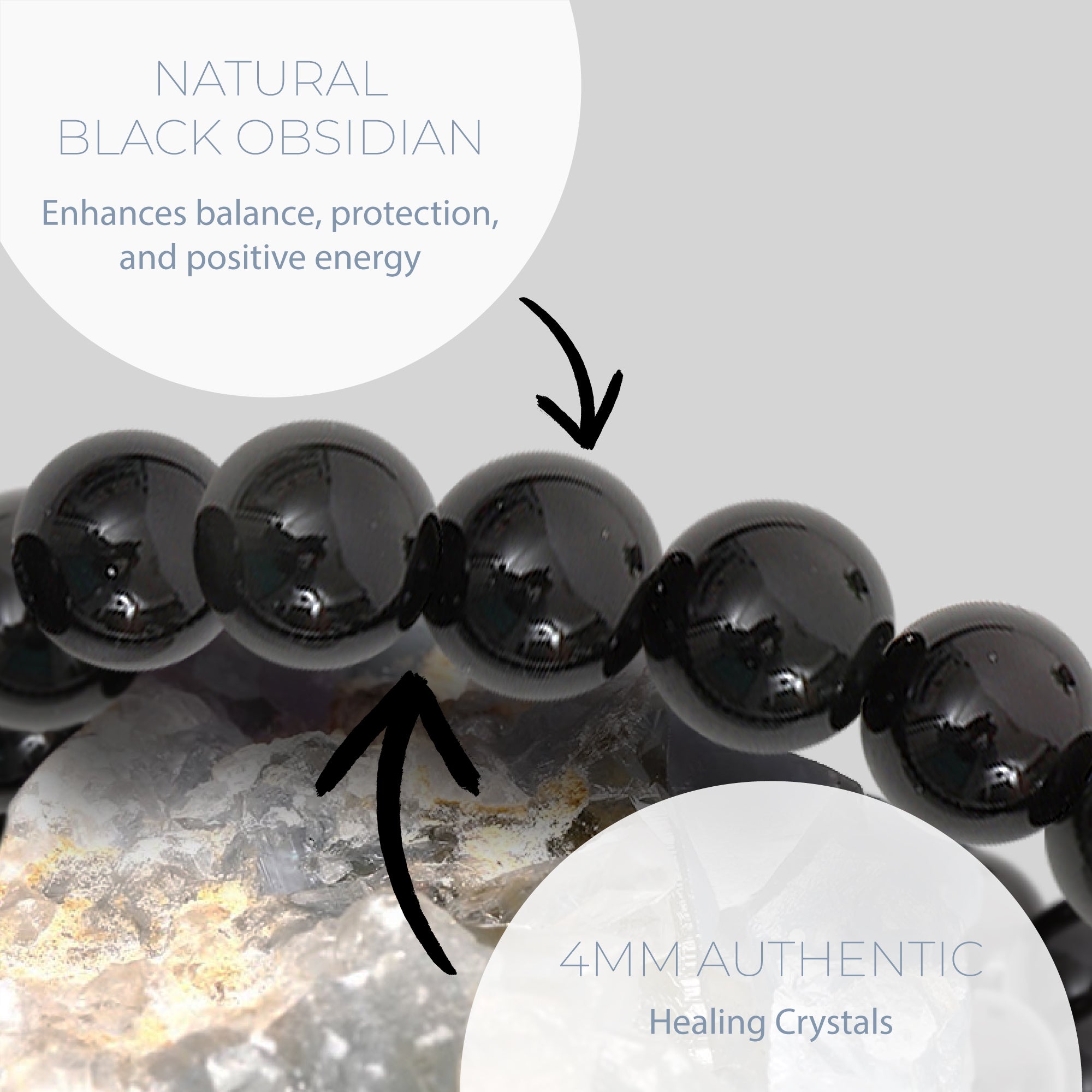 HEALING BLACK OBSIDIAN BEAD BRACELET 4MM