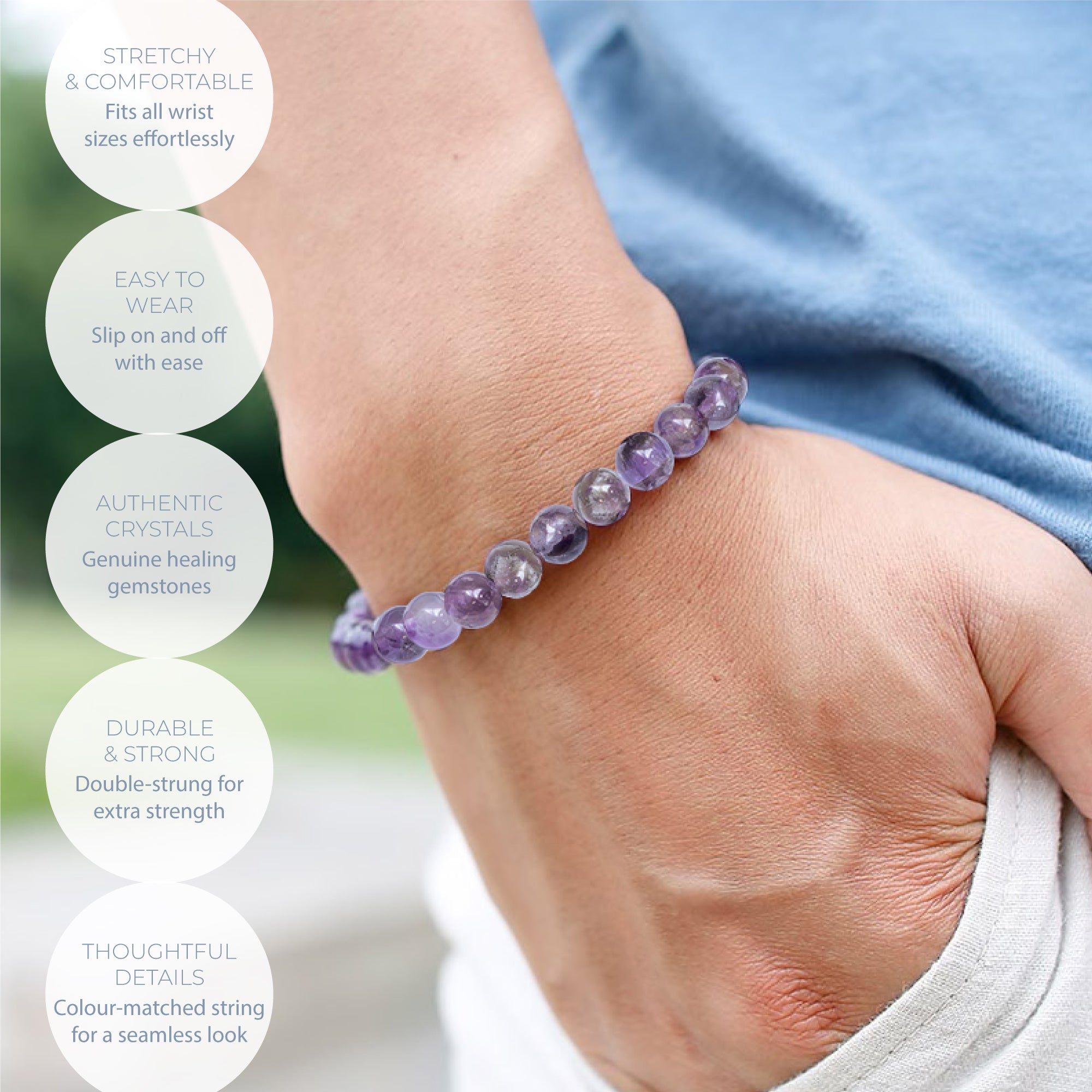 HEALING AMETHYST BEAD BRACELET 4MM
