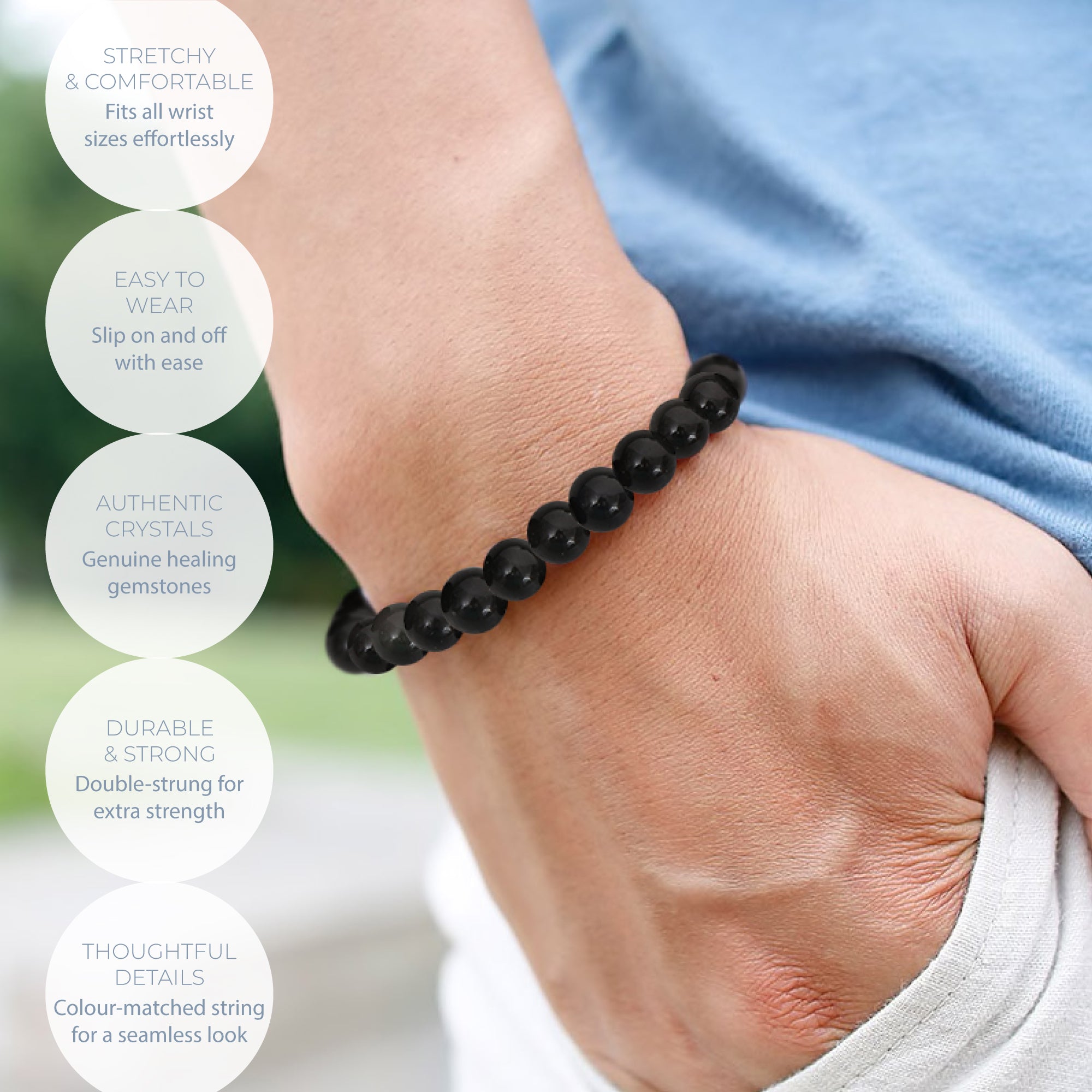 HEALING BLACK OBSIDIAN BEAD BRACELET 4MM