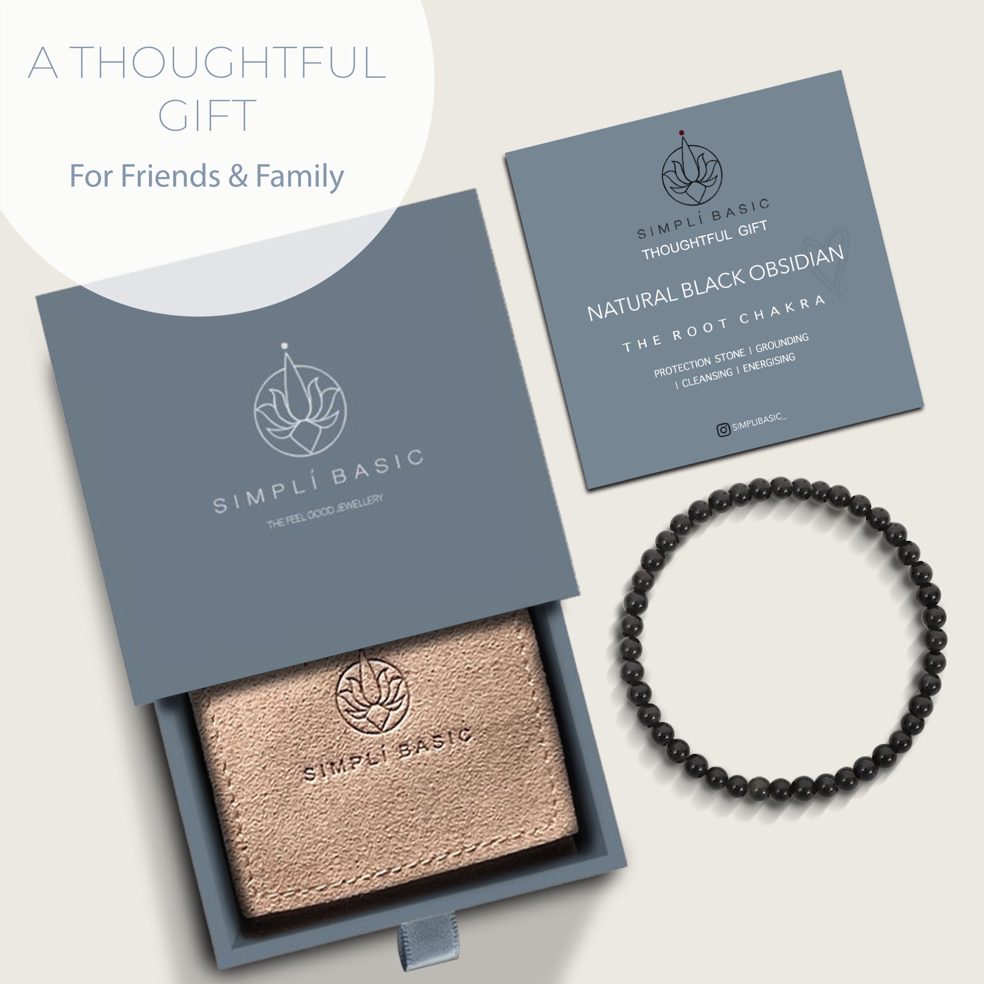 HEALING BLACK OBSIDIAN BEAD BRACELET 4MM