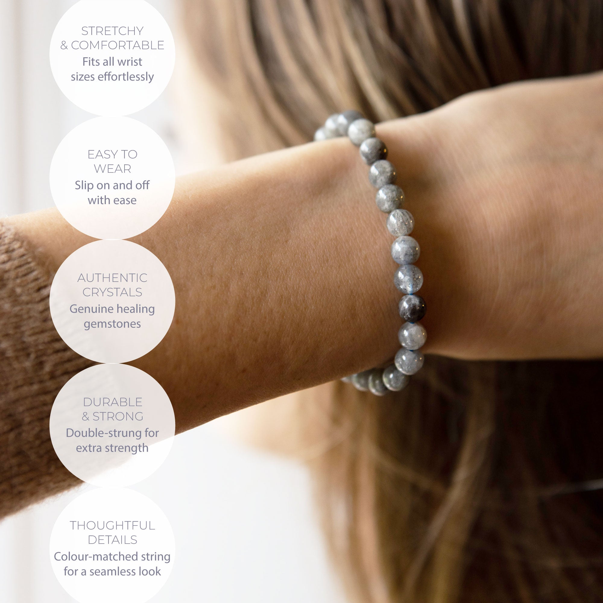 Healing Labradorite bead bracelet 6mm