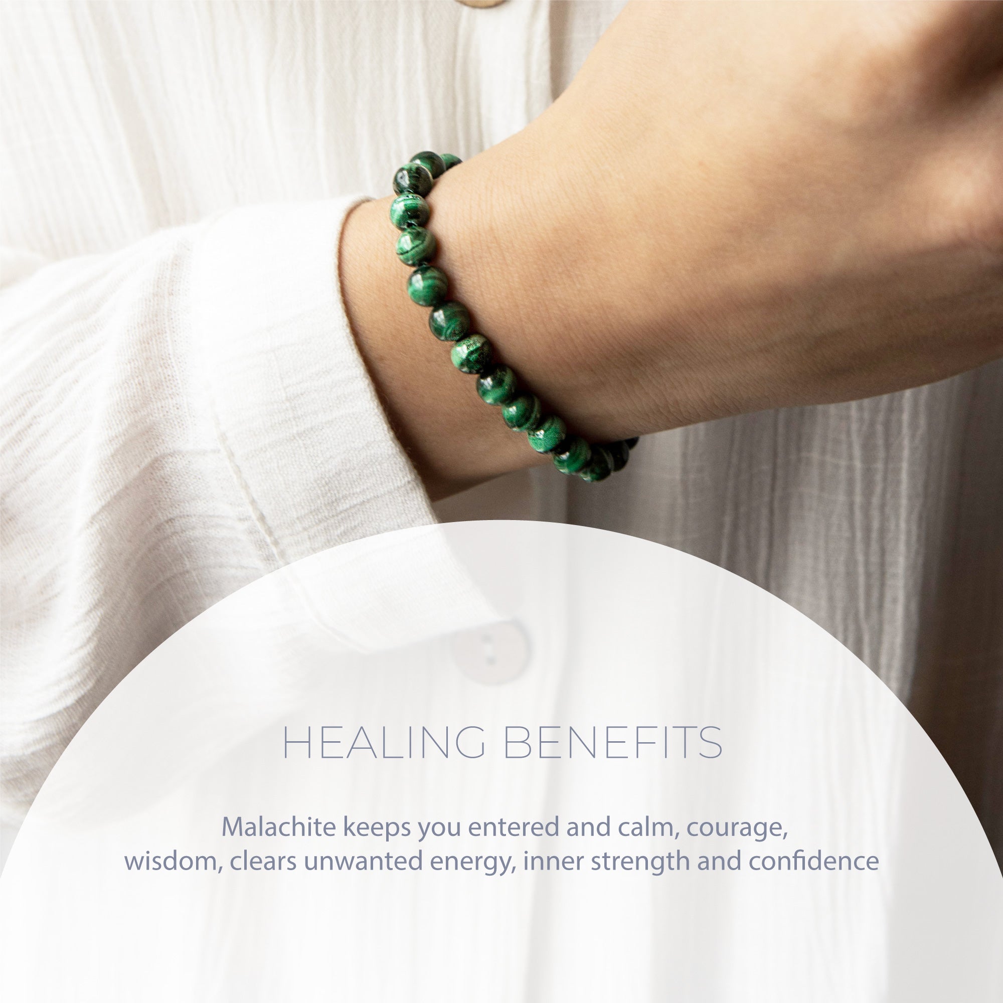 **HEALING MALACHITE BEAD BRACELET 6MM