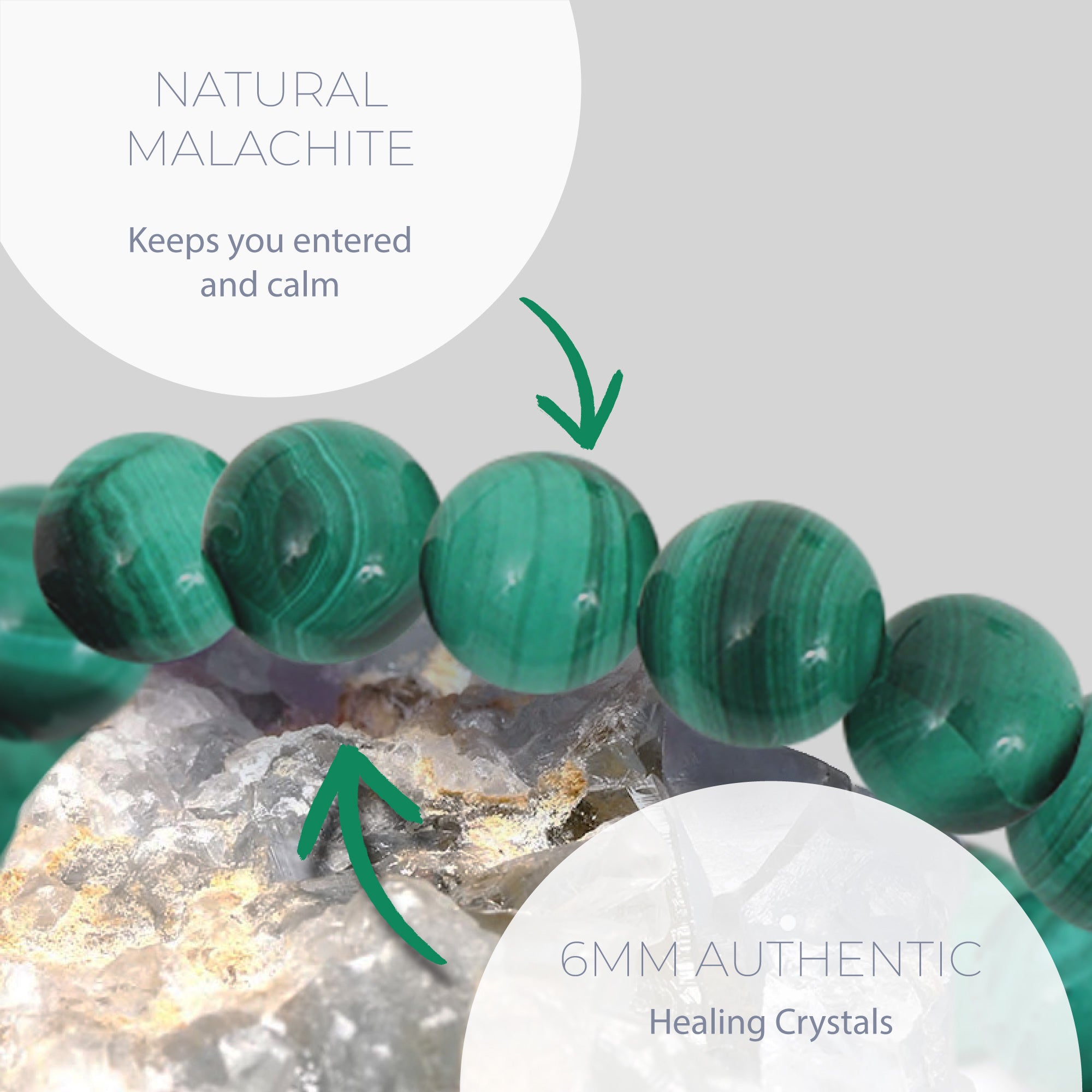 **HEALING MALACHITE BEAD BRACELET 6MM