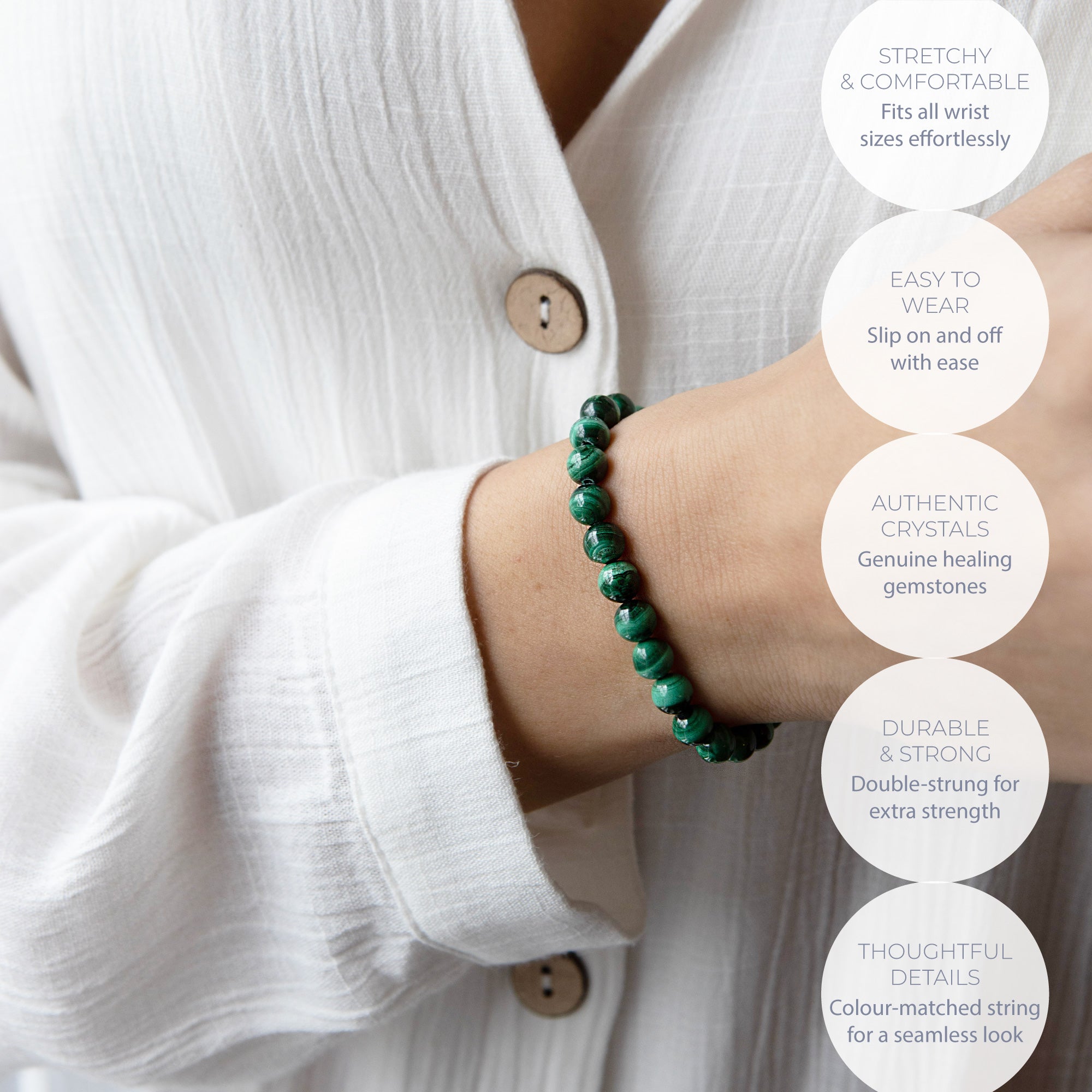 **HEALING MALACHITE BEAD BRACELET 6MM