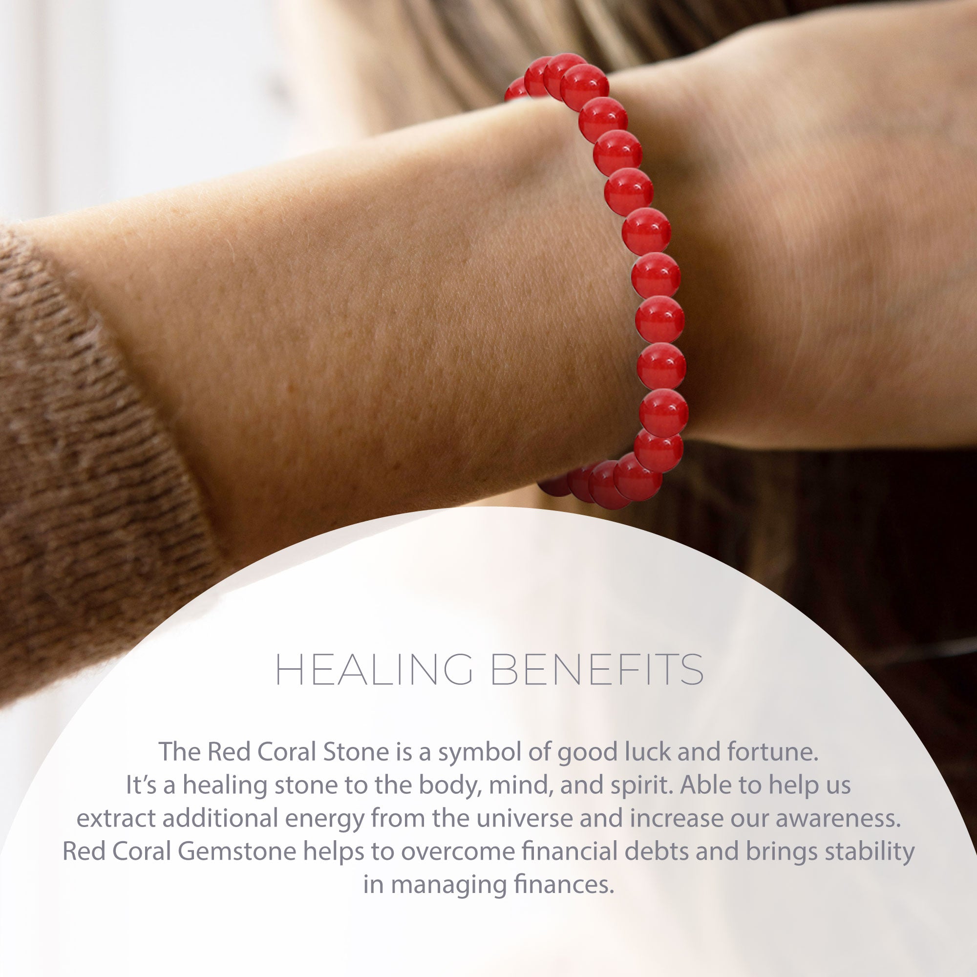Healing Red coral bead bracelet 6mm
