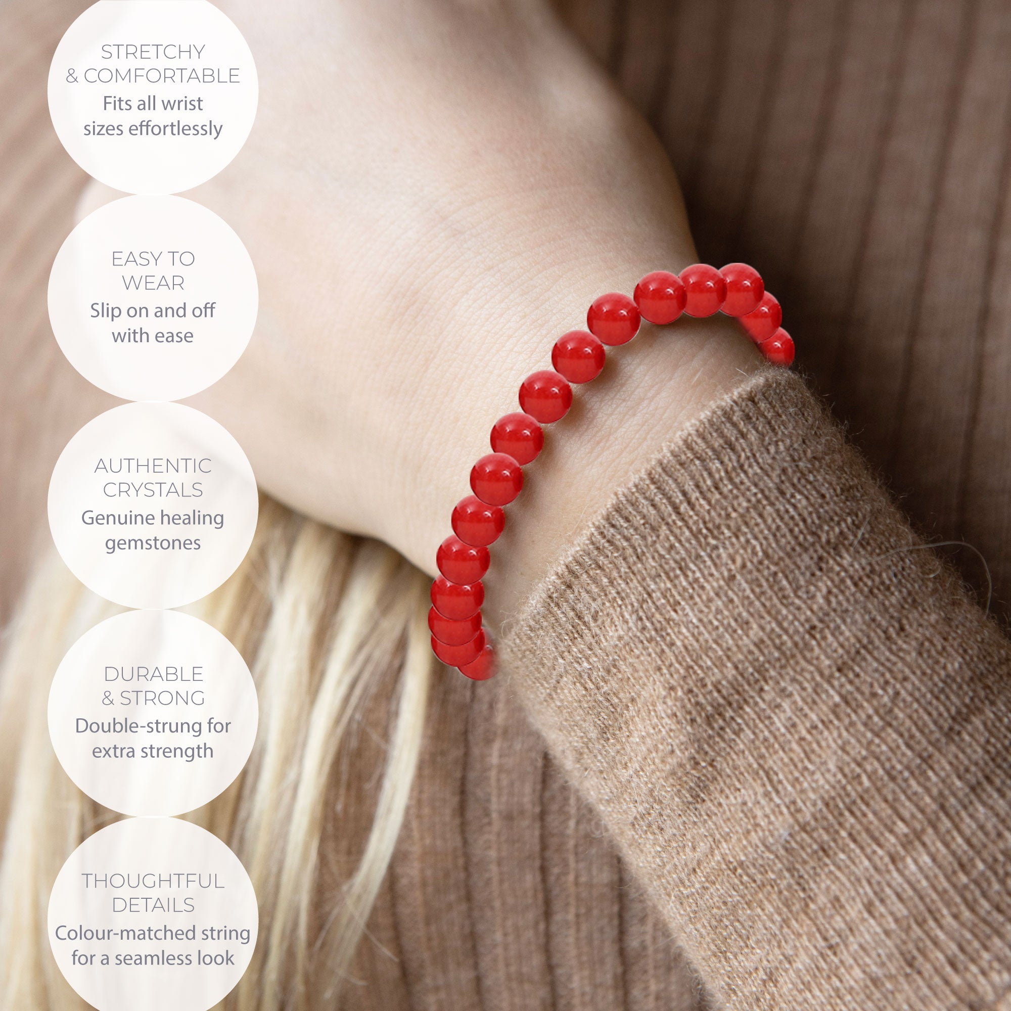 Healing Red coral bead bracelet 6mm