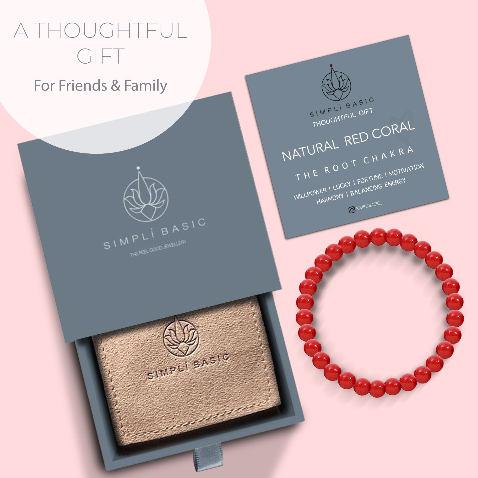 Healing Red coral bead bracelet 6mm