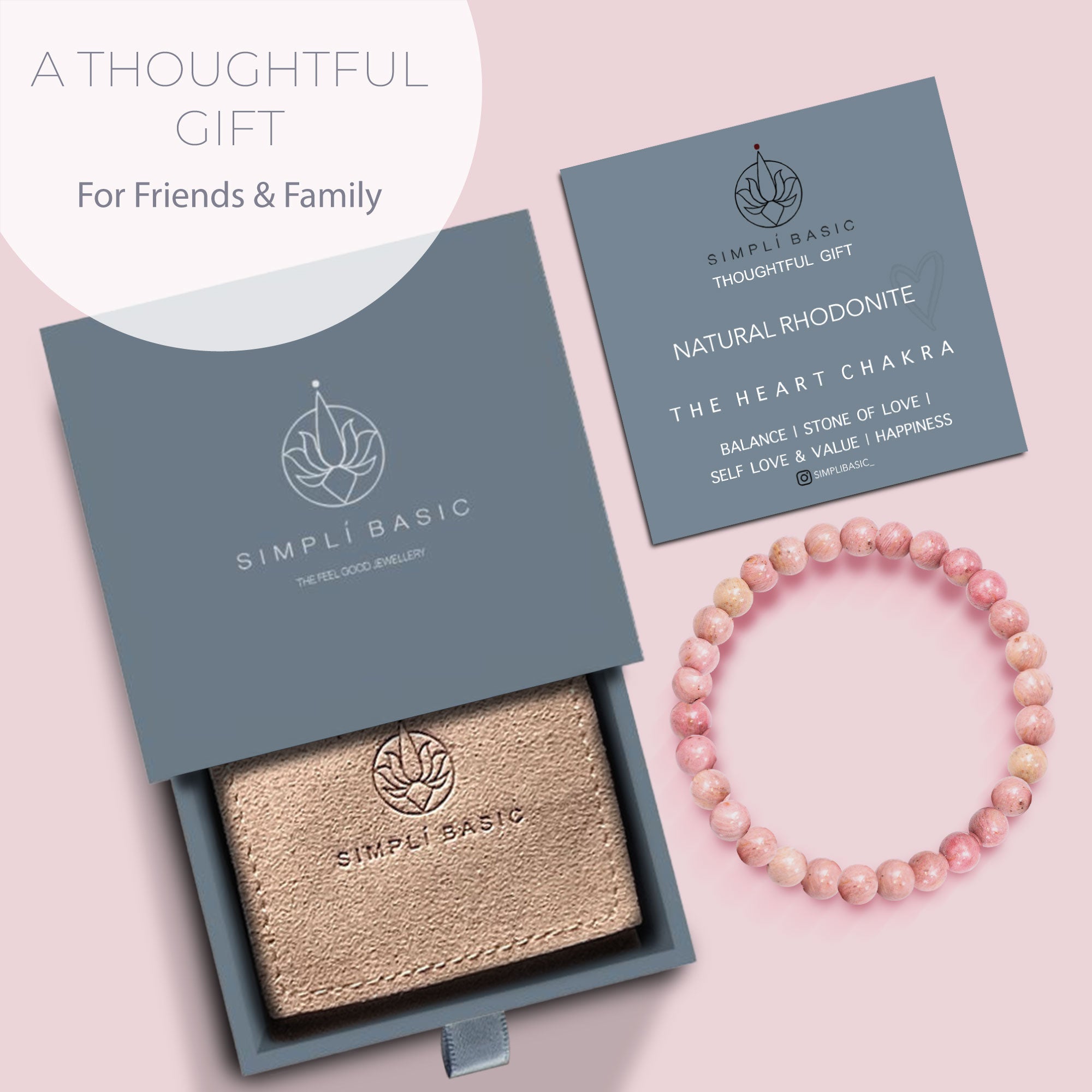 Healing Rhodonite bead bracelet 6mm