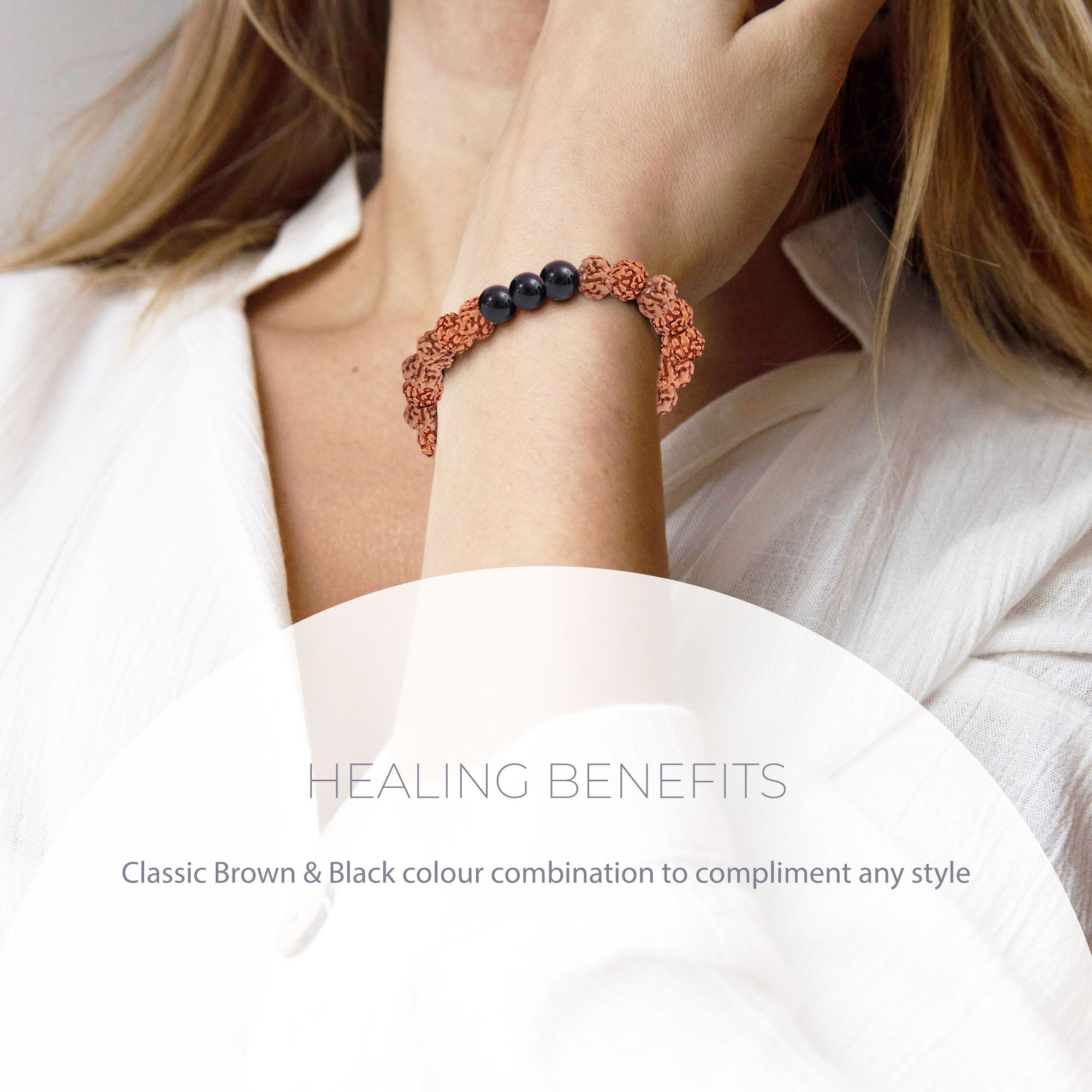 Healing Rudraksha Seed Bead & 3 Black Agate bead bracelet 6mm