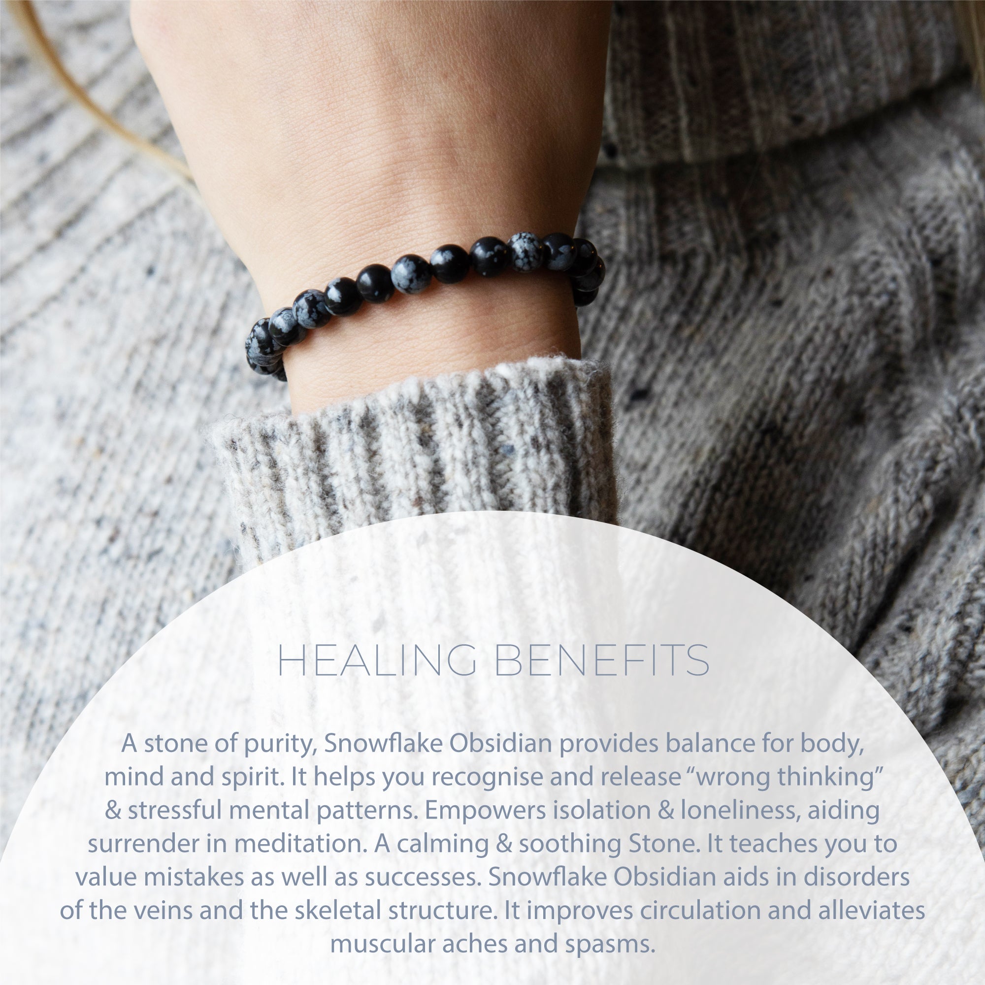 Healing Snowflake Obsidian bead bracelet 6mm